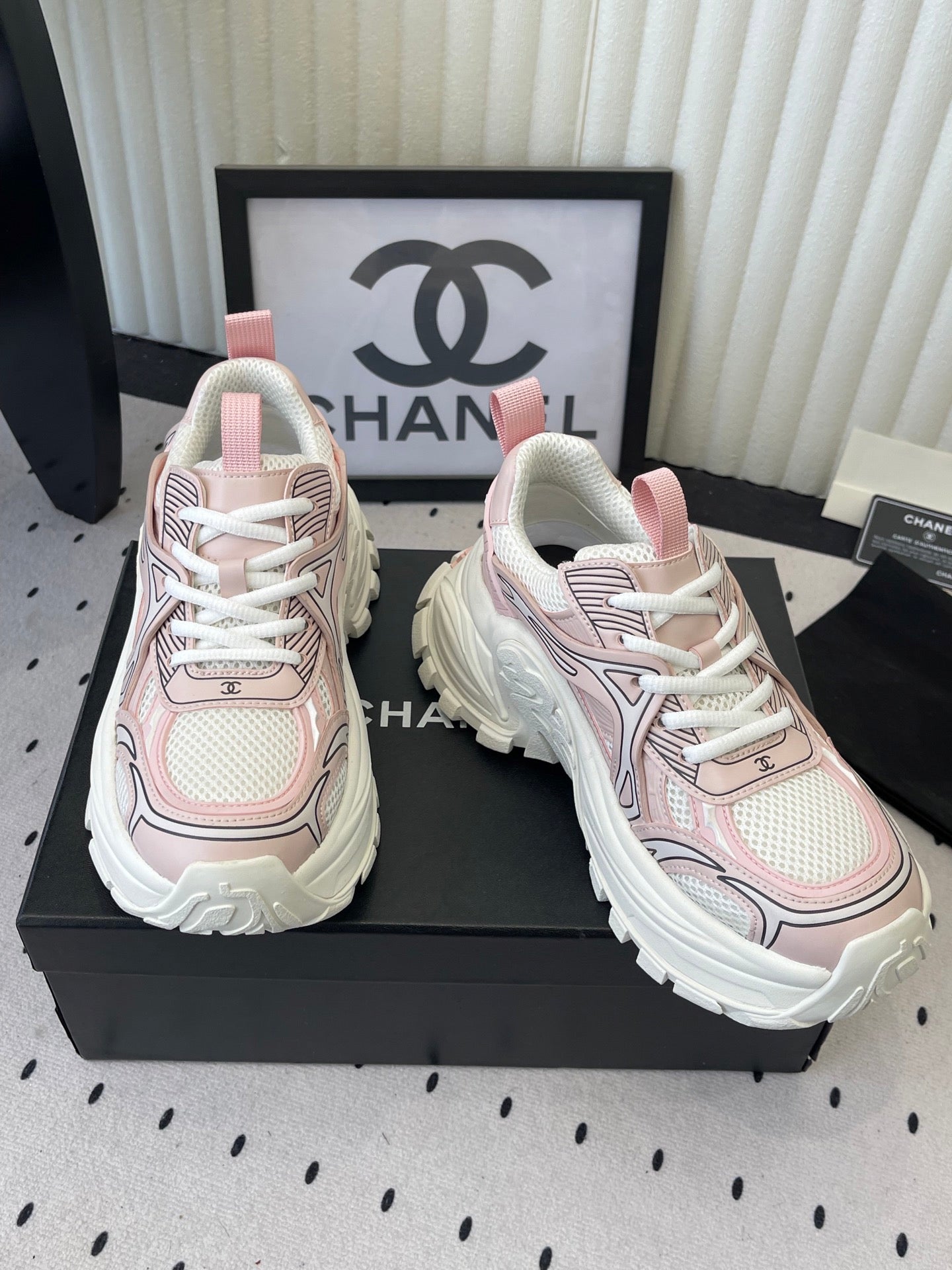CC Platform Sneakers Pink White Mesh Rubber 611802