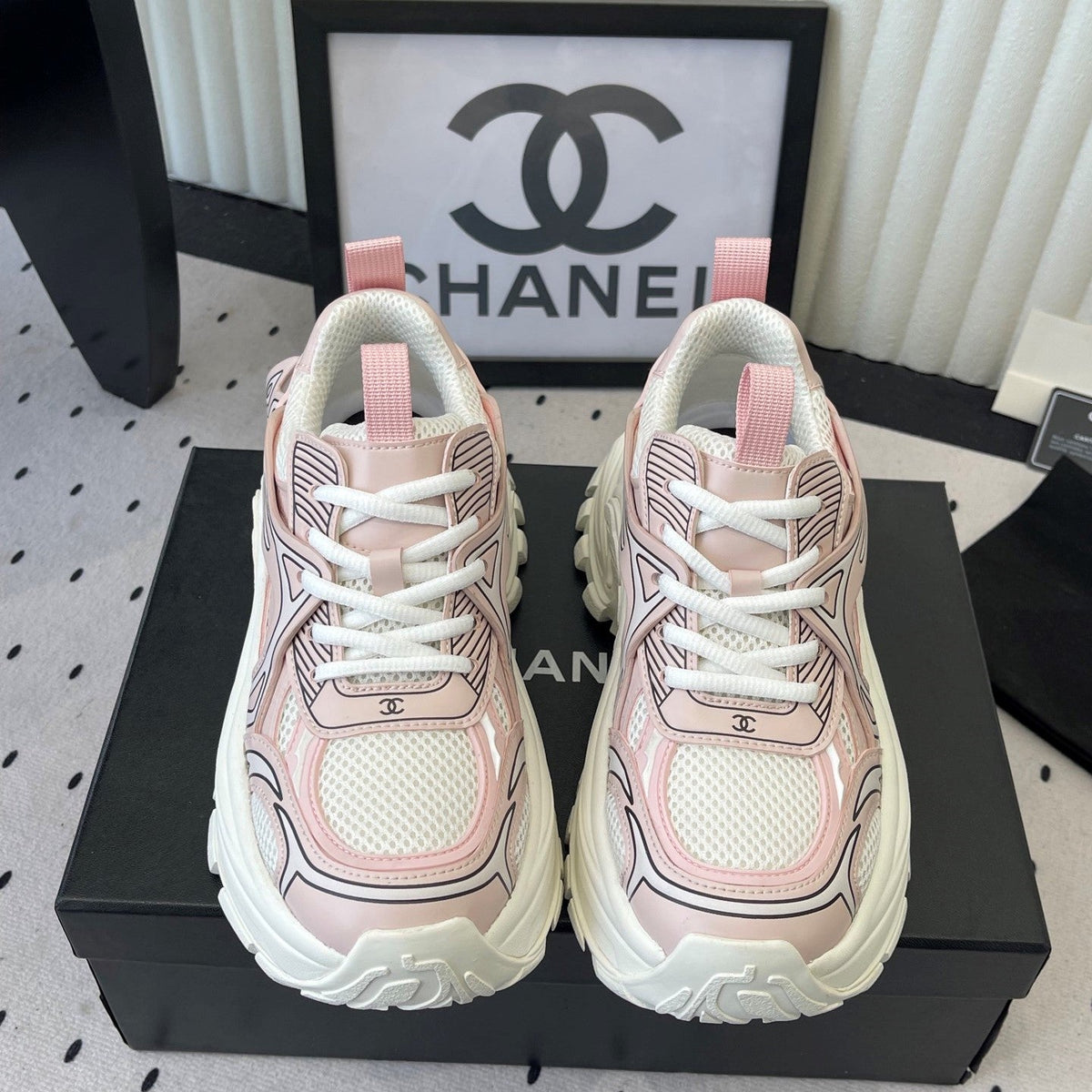 CC Platform Sneakers Pink White Mesh Rubber 611802