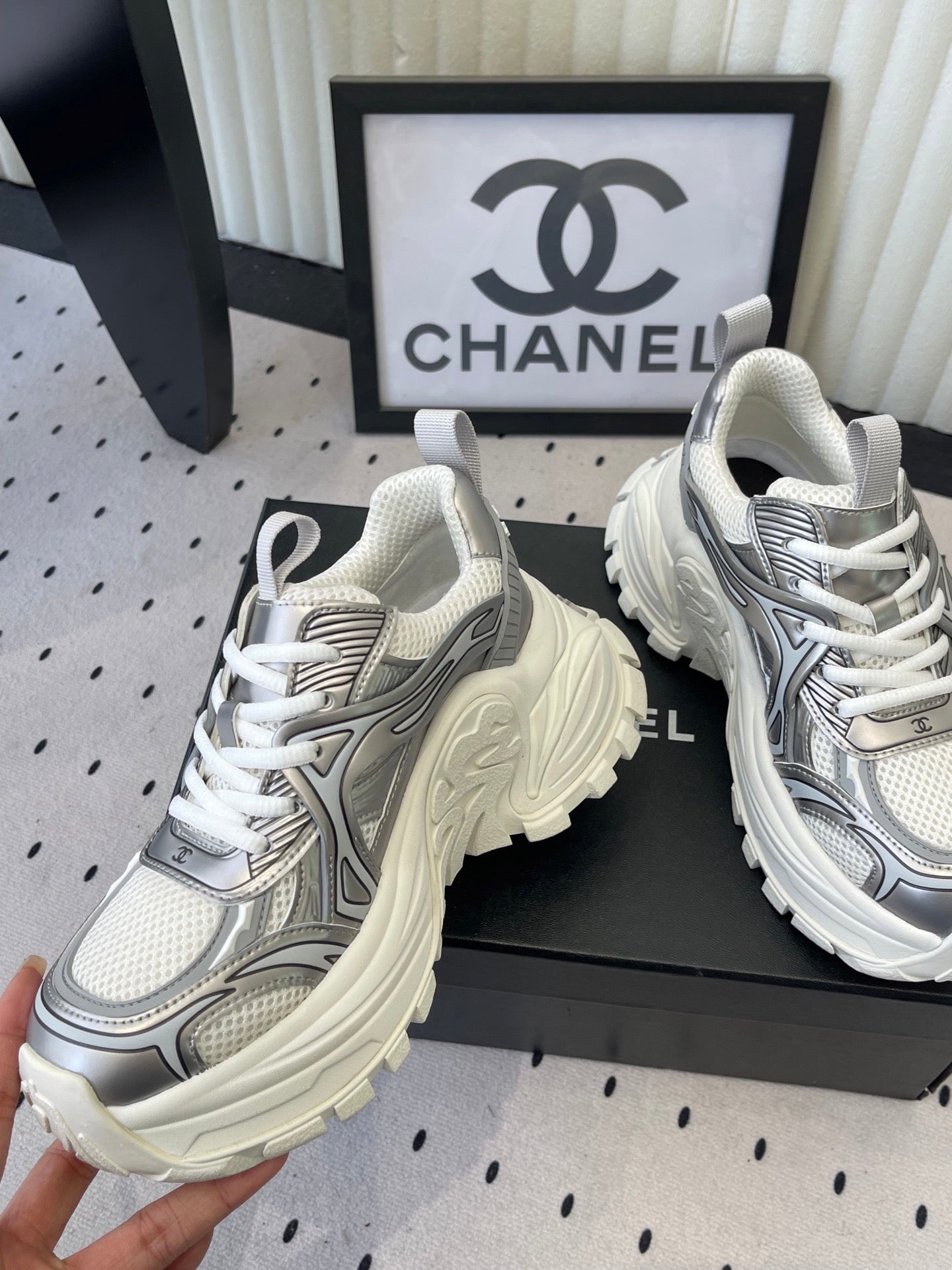 CC Platform Sneakers Sliver White Mesh Rubber 611804