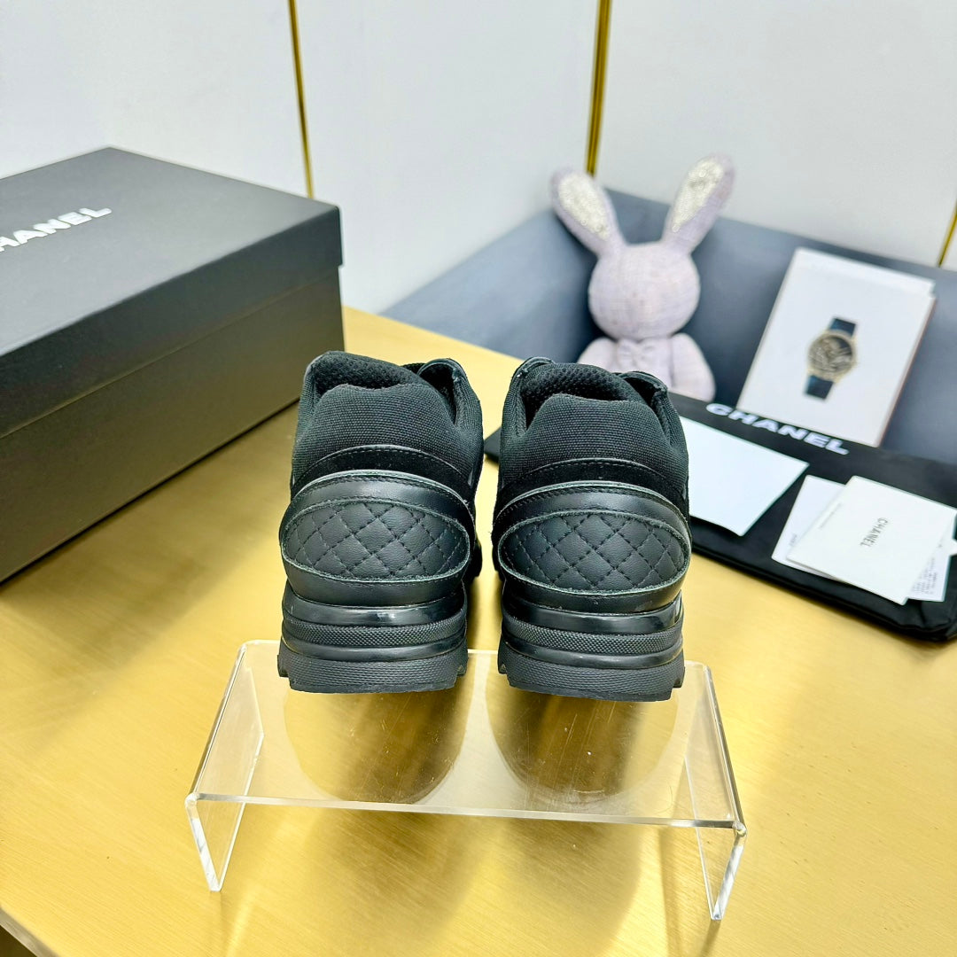 cc womens sneaker in black wool tweed and suede calfskin 137612