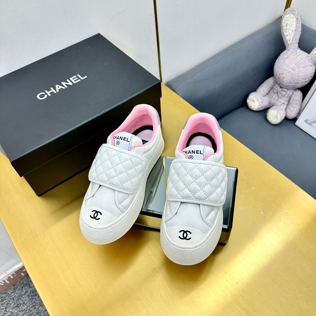 CC Quilted Velcro Strap Sneaker White Pink Sheepskin Mesh 832629