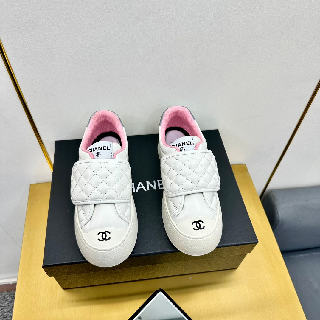 CC Quilted Velcro Strap Sneaker White Pink Sheepskin Mesh 832629
