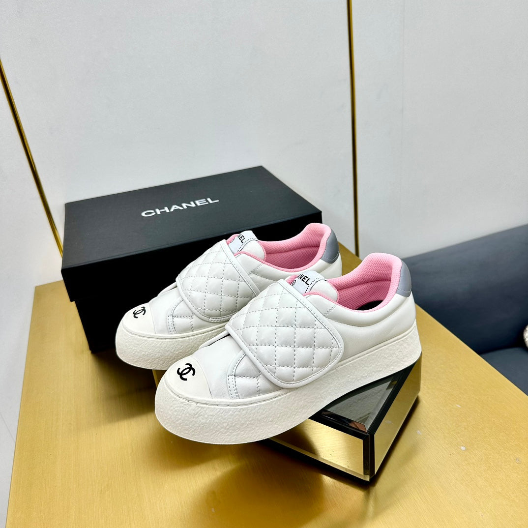 CC Quilted Velcro Strap Sneaker White Pink Sheepskin Mesh 832629