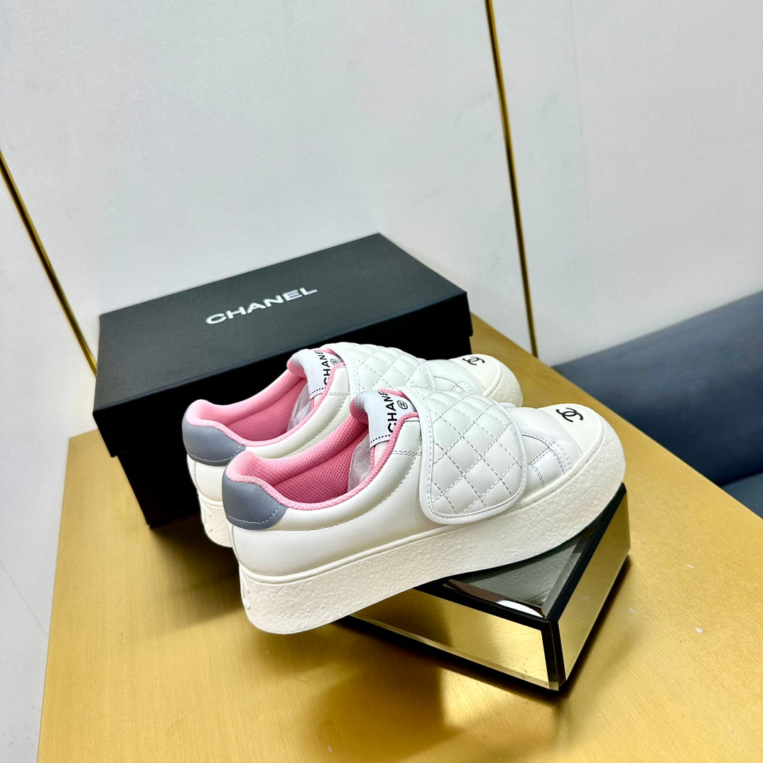 CC Quilted Velcro Strap Sneaker White Pink Sheepskin Mesh 832629