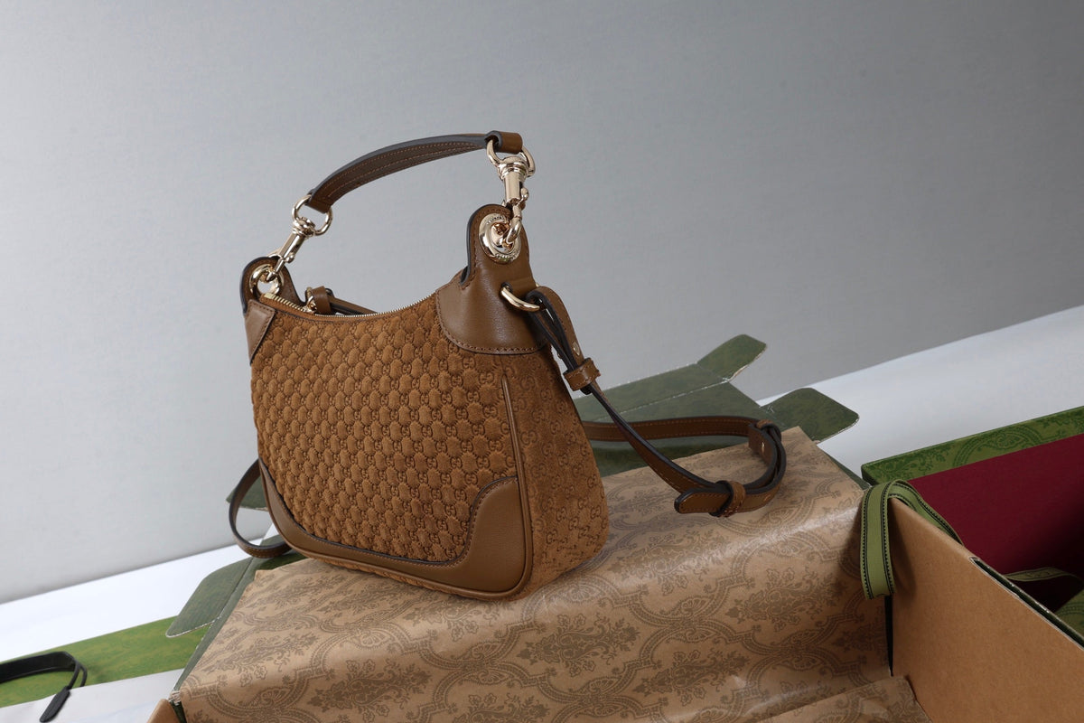 GG B Small Shoulder Bag Brown Suede