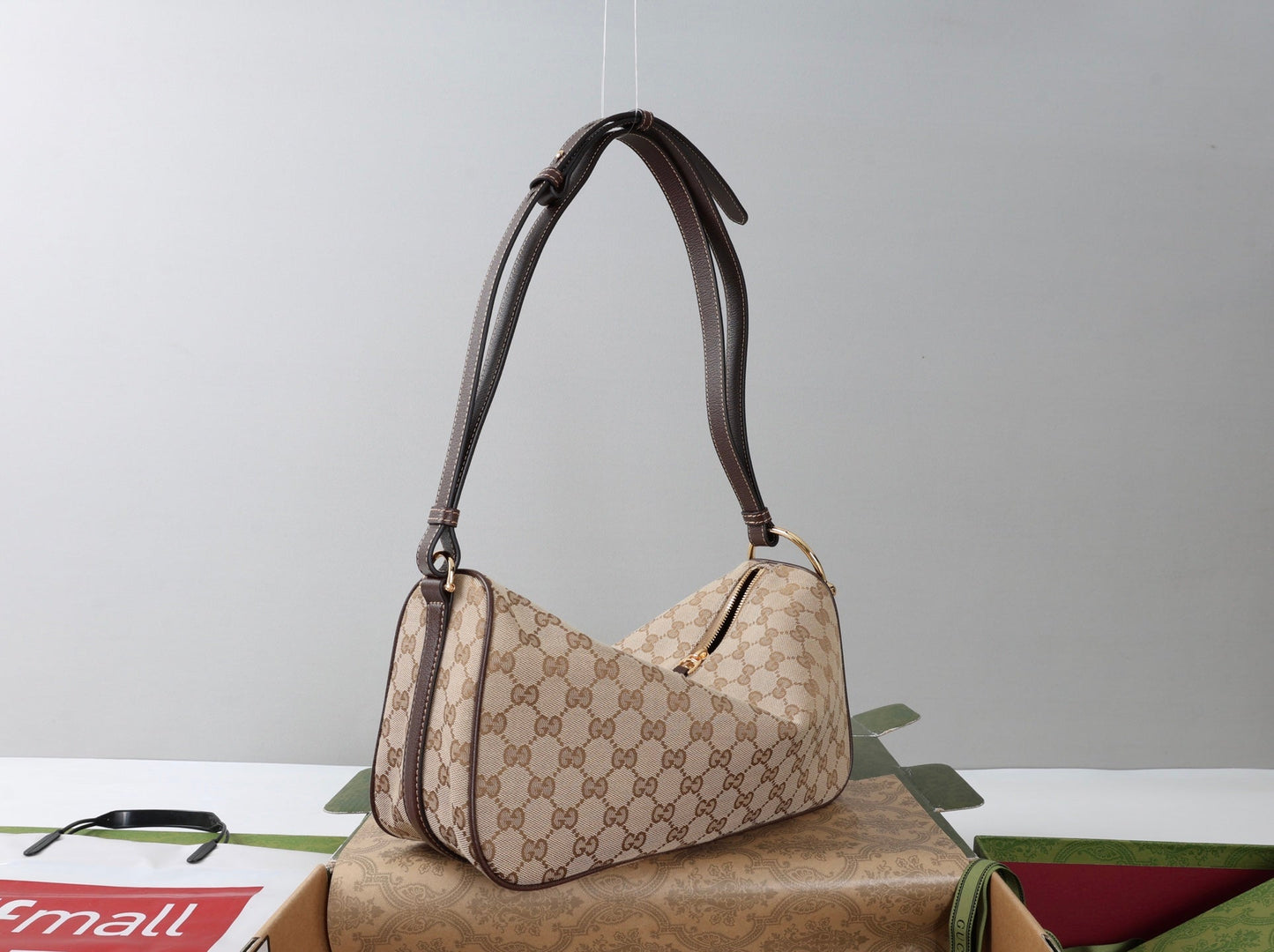 GG Half Horsebit Mini Shoulder Bag Beige Brown Canvas