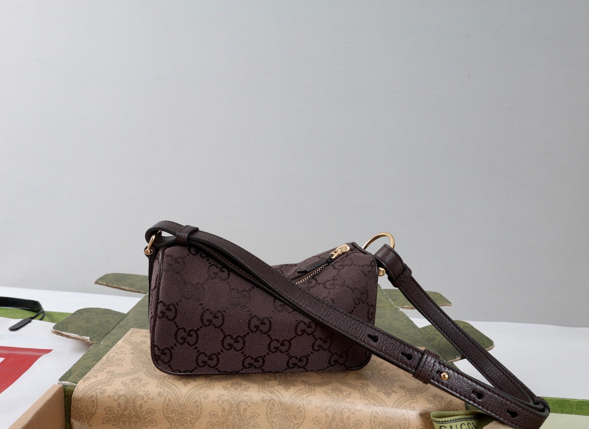 GG Half Horsebit Mini Shoulder Bag Brown Canvas