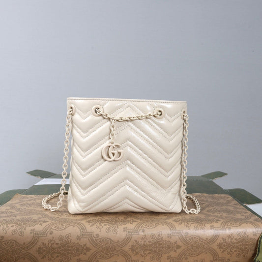 Gucci 26s Marmont Nano Bucket Bag Ivory Quilted Leather