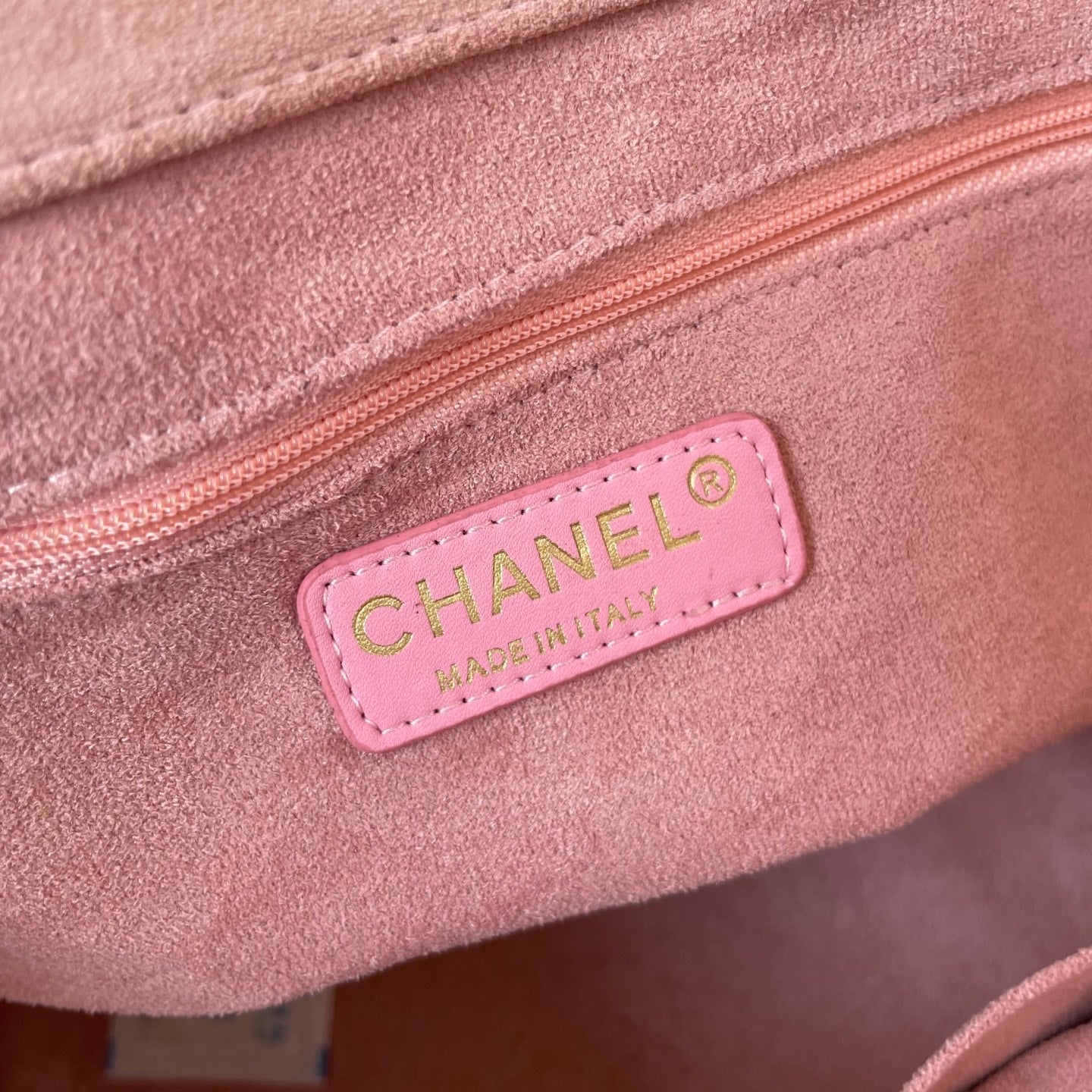 CC 25 Deauville Tote Bag 34cm Beige Pink Crochet Suede
