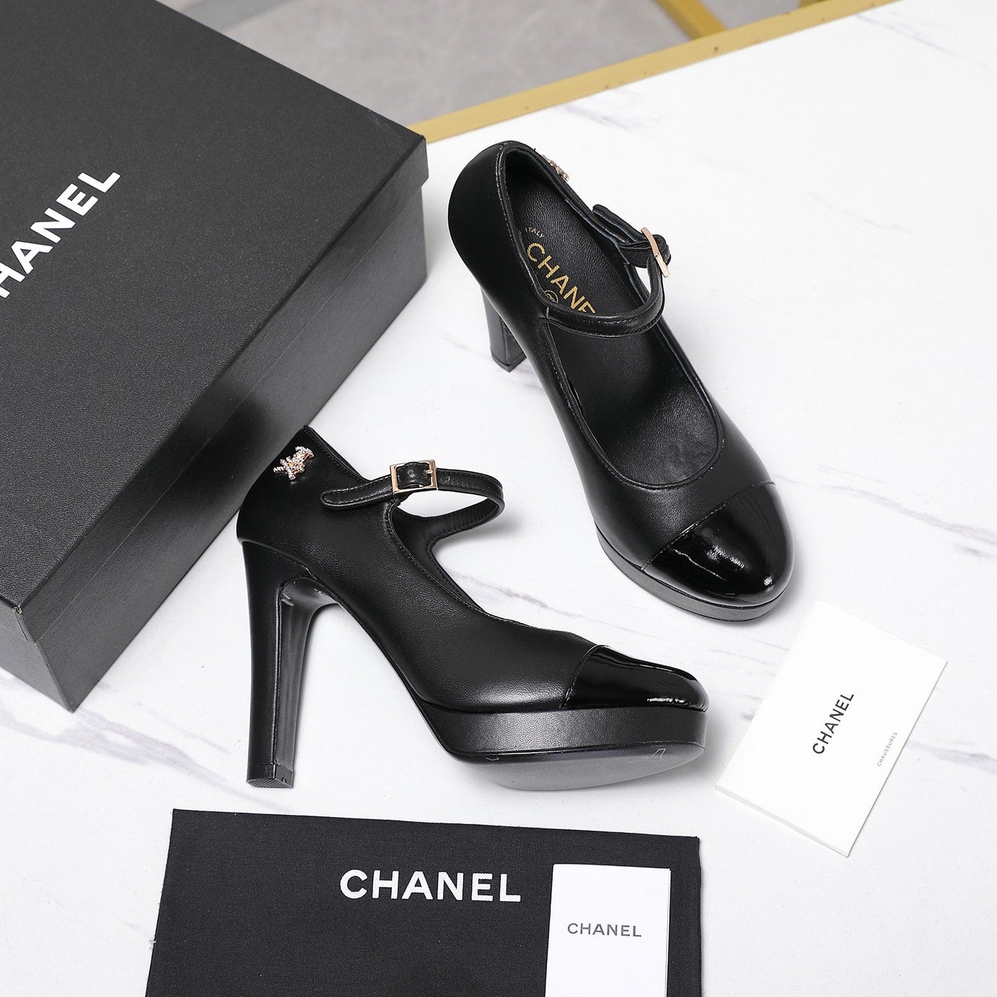 CC Buckle Platform Pumps 100mm Black Lambskin 425881