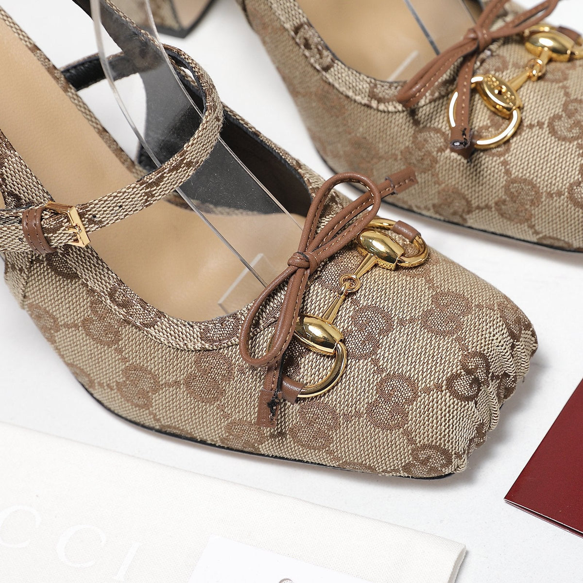 Gucci Horsebit Slingback Pumps Beige Jacquard Canvas 504425