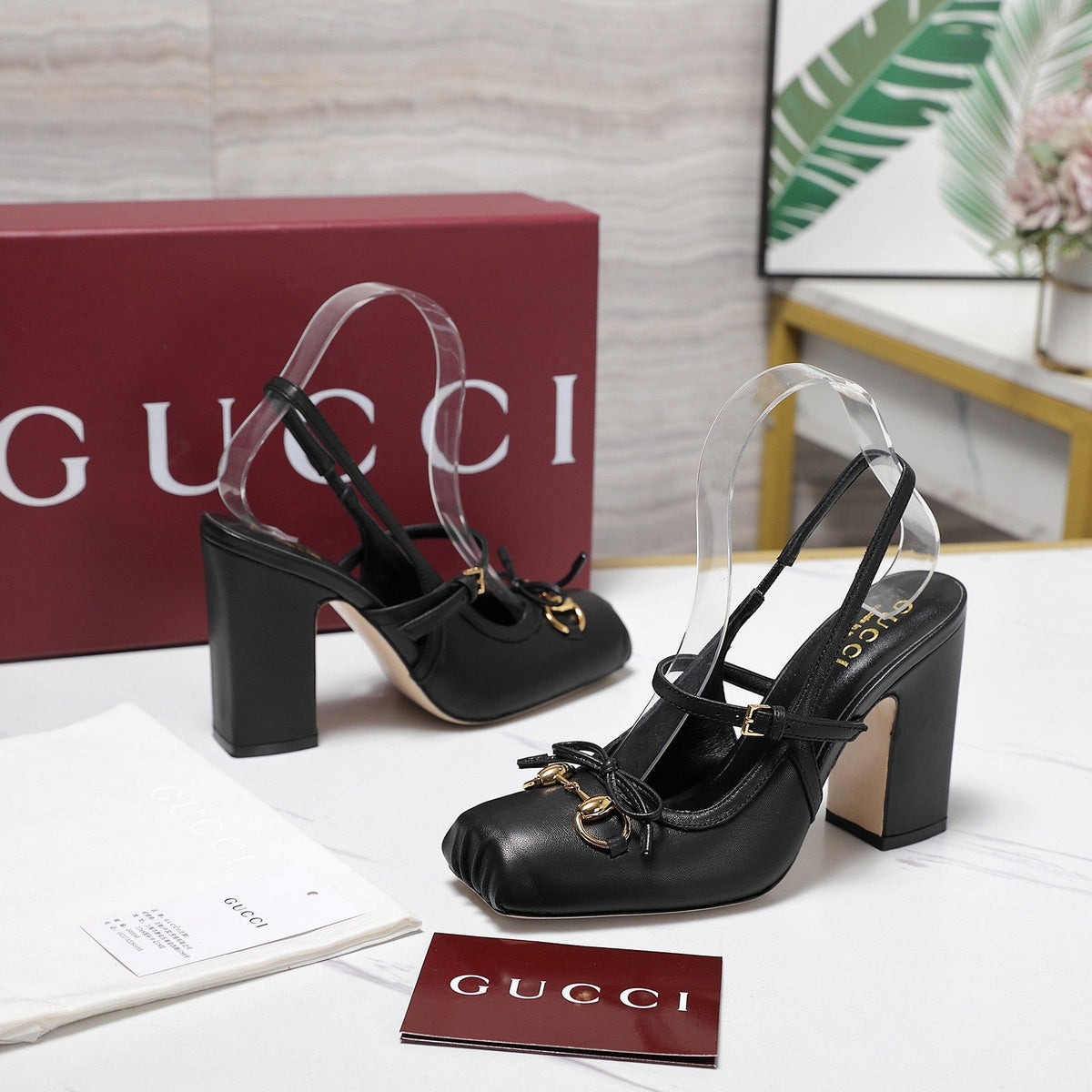 Gucci Horsebit  Slingback Pumps 7CM Black Leather 504428