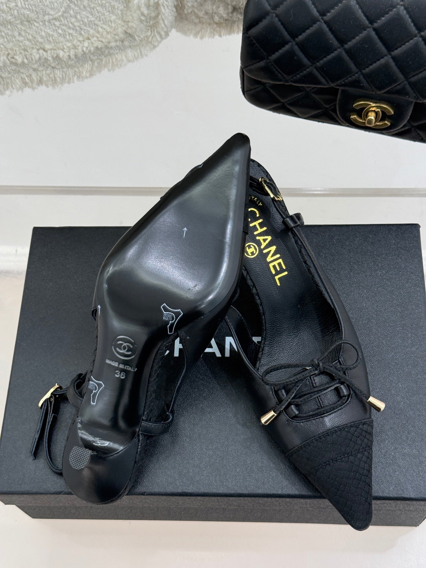 CC 25C Bowknot Slingback Sandal 60mm Black Sheepskin Black Grosgrain 265655