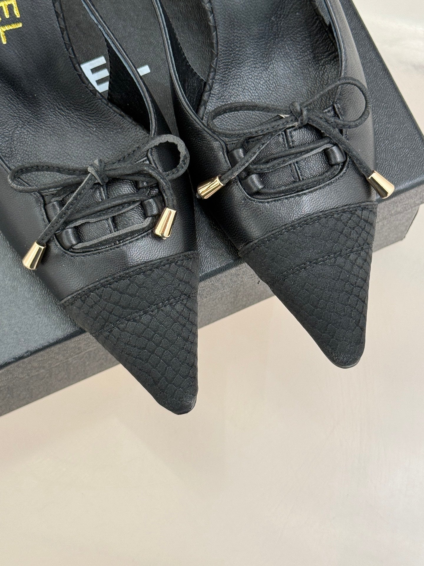 CC 25C Bowknot Slingback Sandal 60mm Black Sheepskin Black Grosgrain 265655