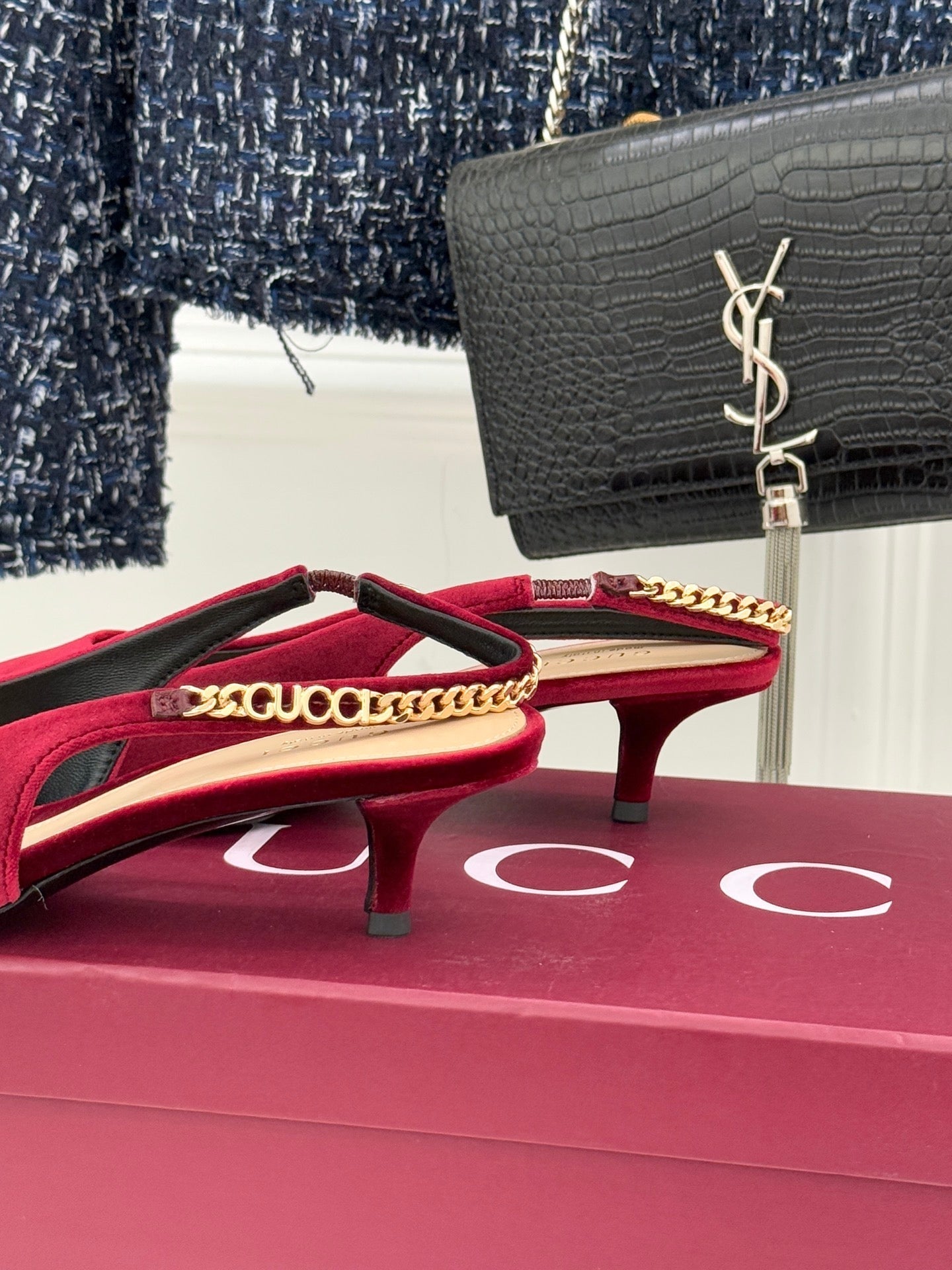 GG 26 Signoria Slingback Pumps 4.5cm Deep Wine Red Suede 632522