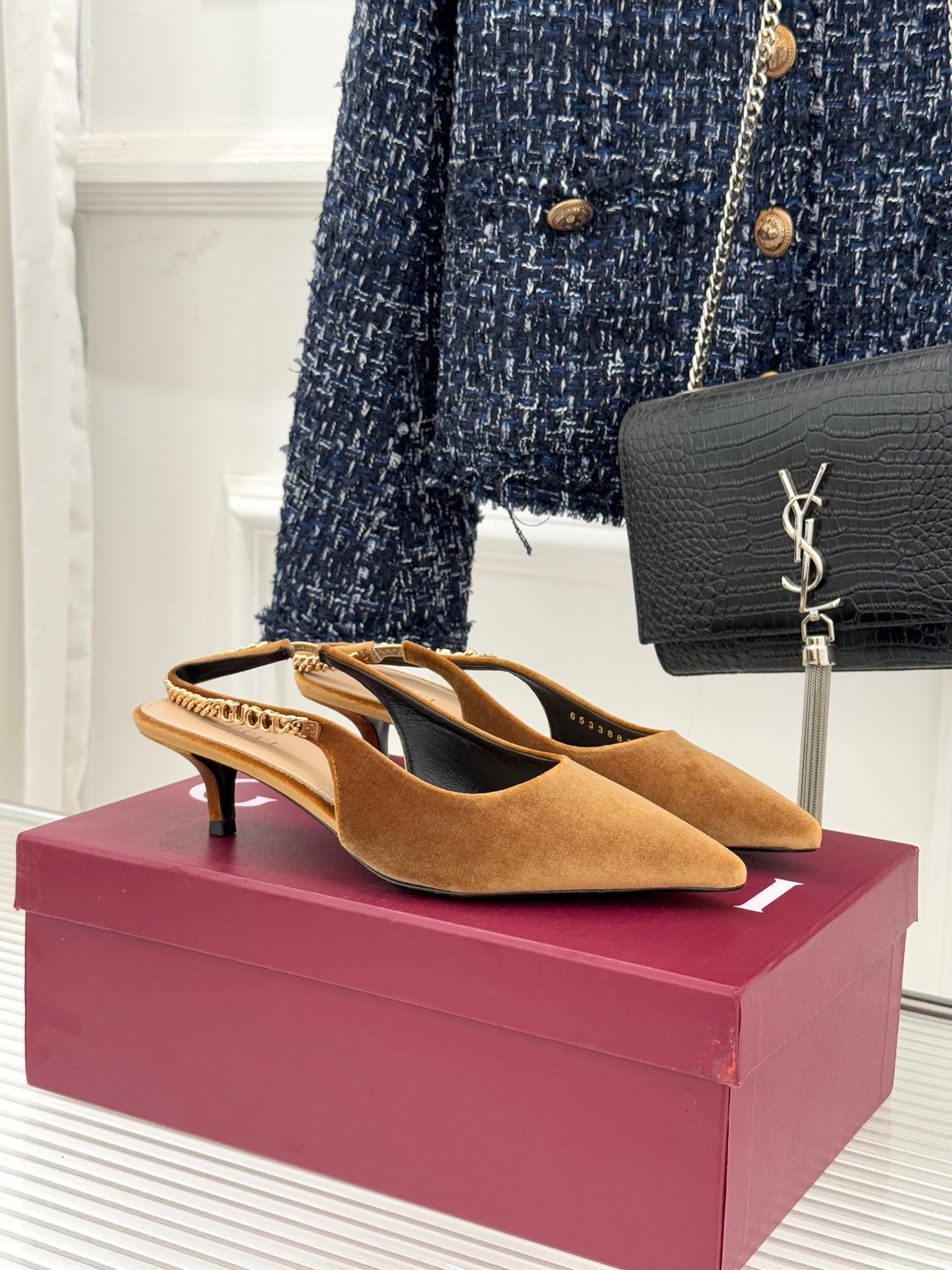 GG 26 Signoria Slingback Pumps 4.5cm Brown Wood Suede 632523