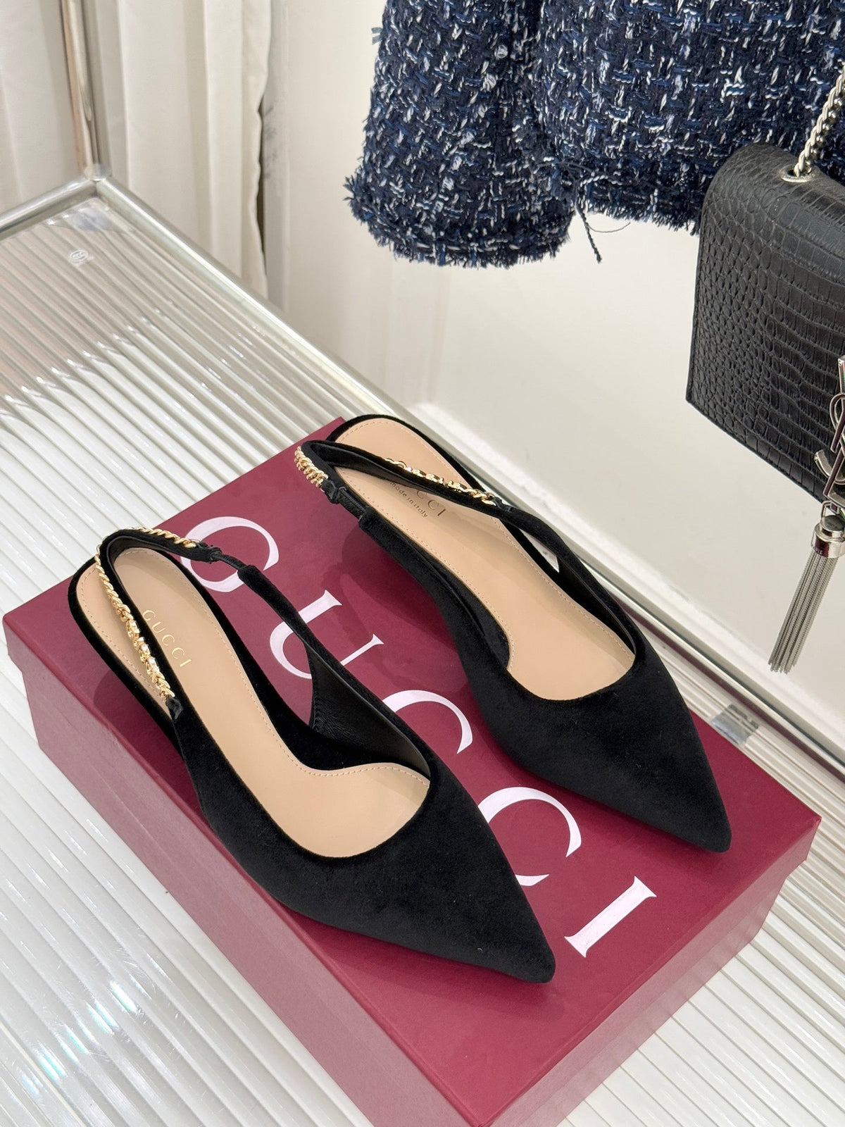 GG 26 Signoria Slingback Pumps 4.5cm Black Suede 632524
