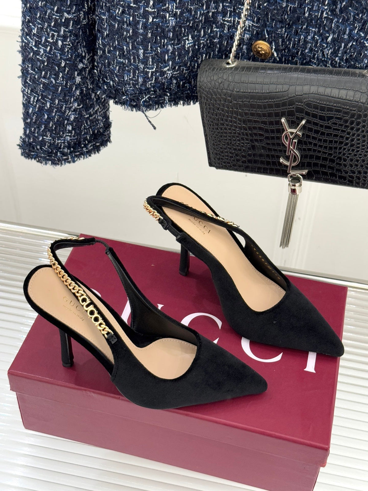 GG 26 Signoria Slingback Pumps 10.5cm Black Suede 632527