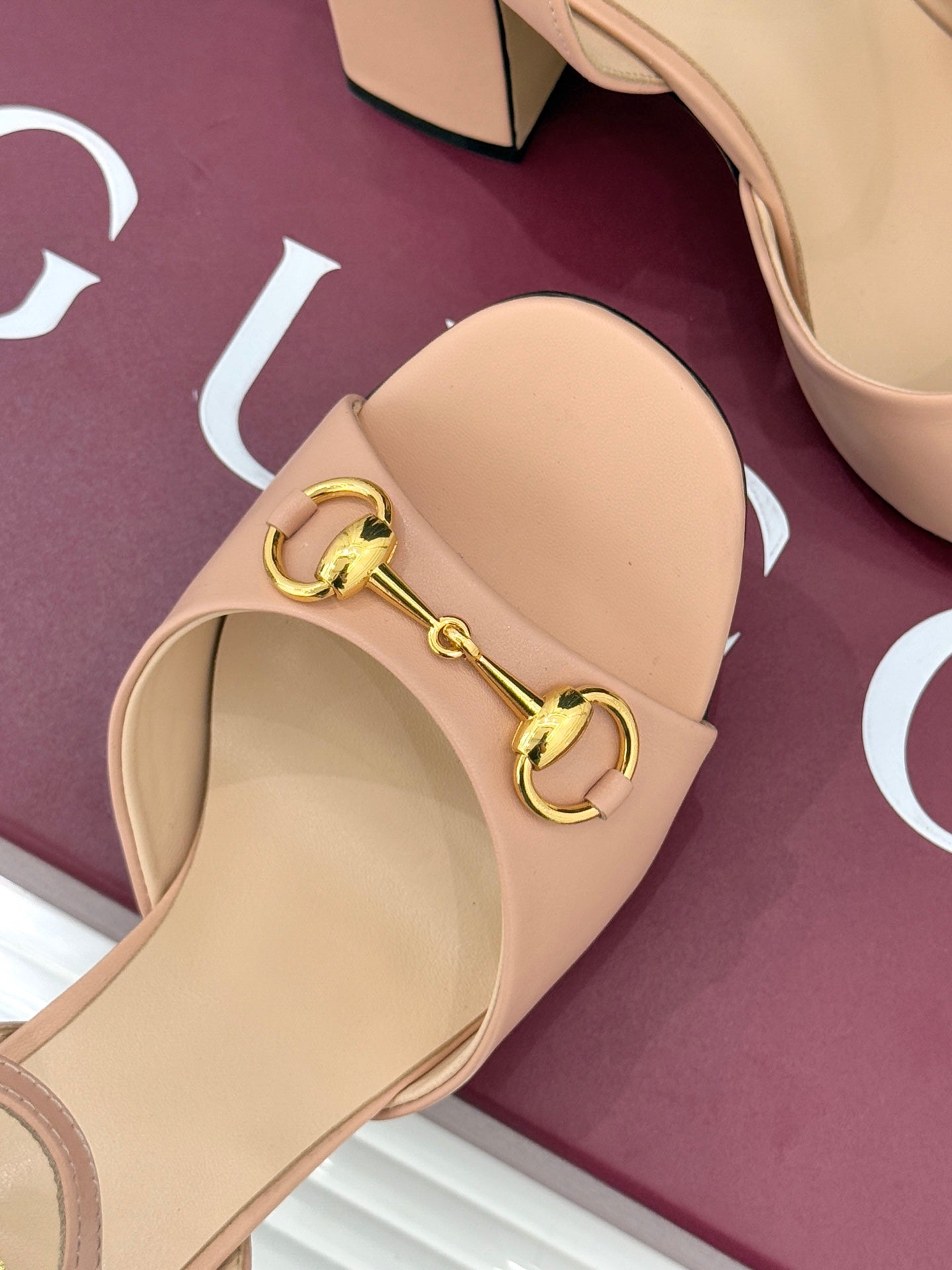 GG 26WF Chunky Heel Sandals 5cm Nude Sheepskin 632555