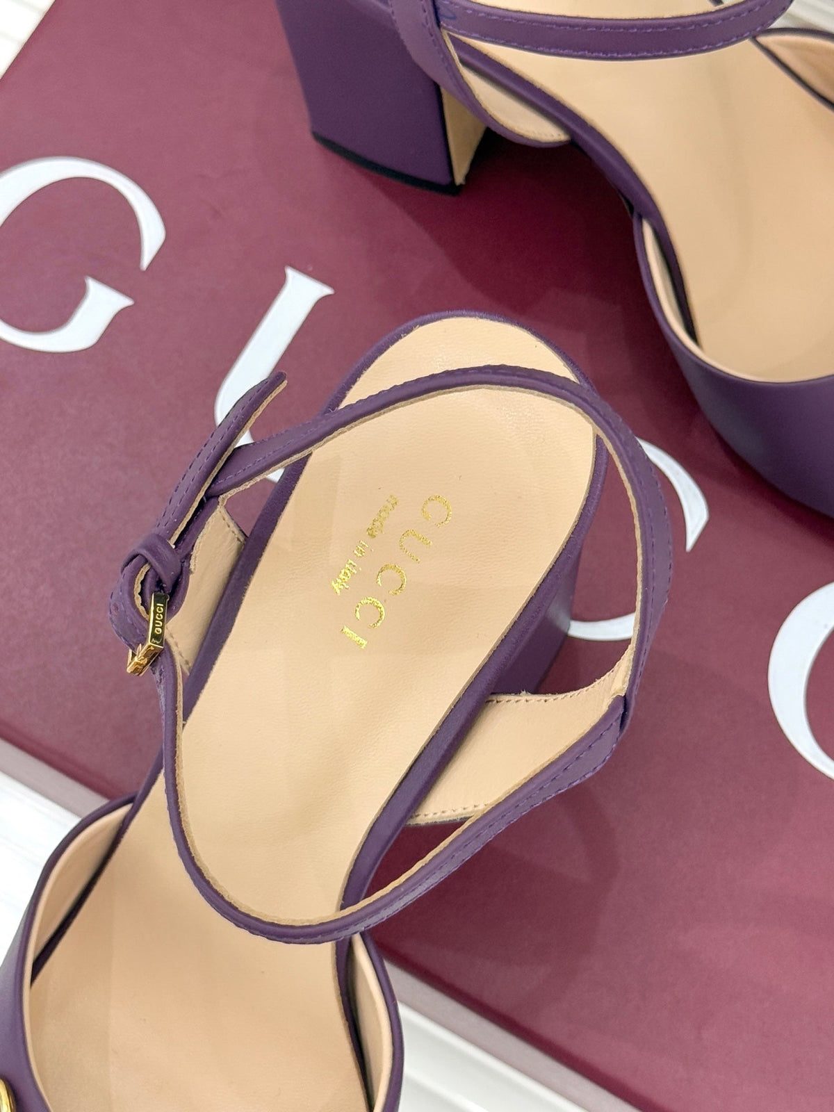 GG 26WF Chunky Heel Sandals 5cm Royal Purple Sheepskin 632558