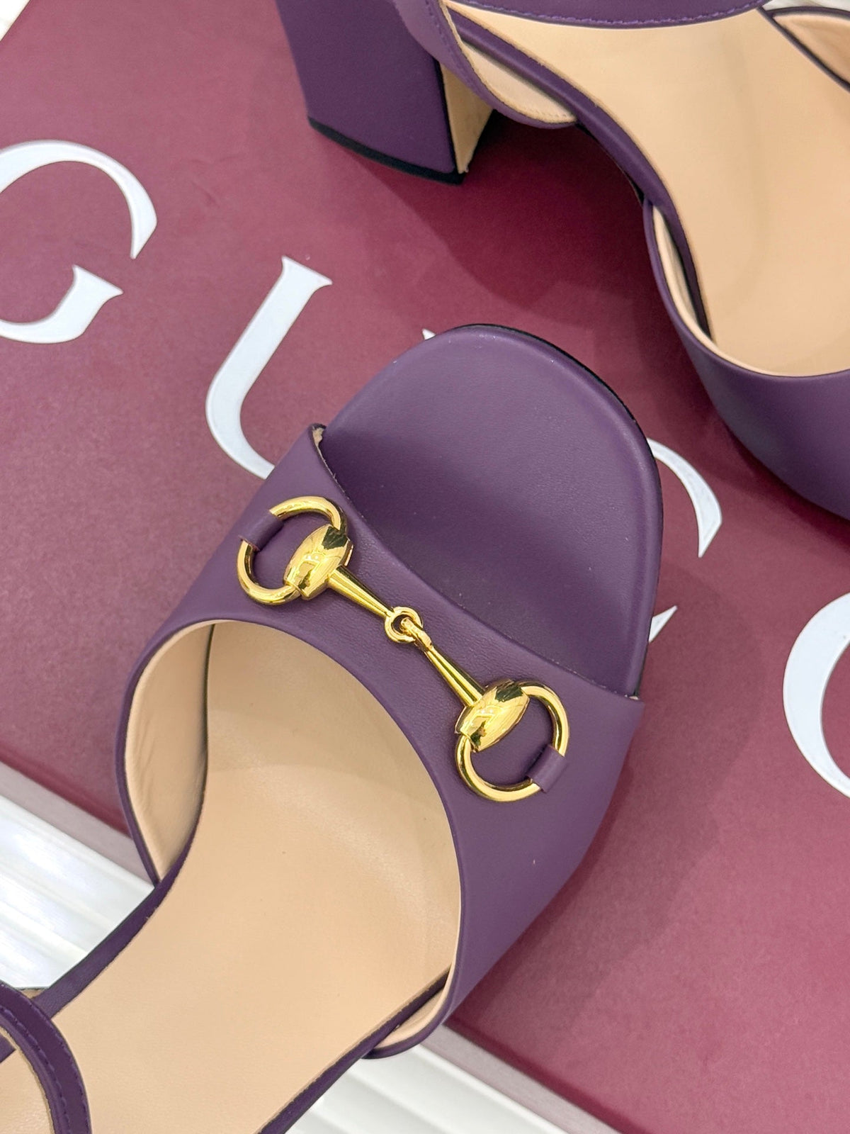 GG 26WF Chunky Heel Sandals 5cm Royal Purple Sheepskin 632558