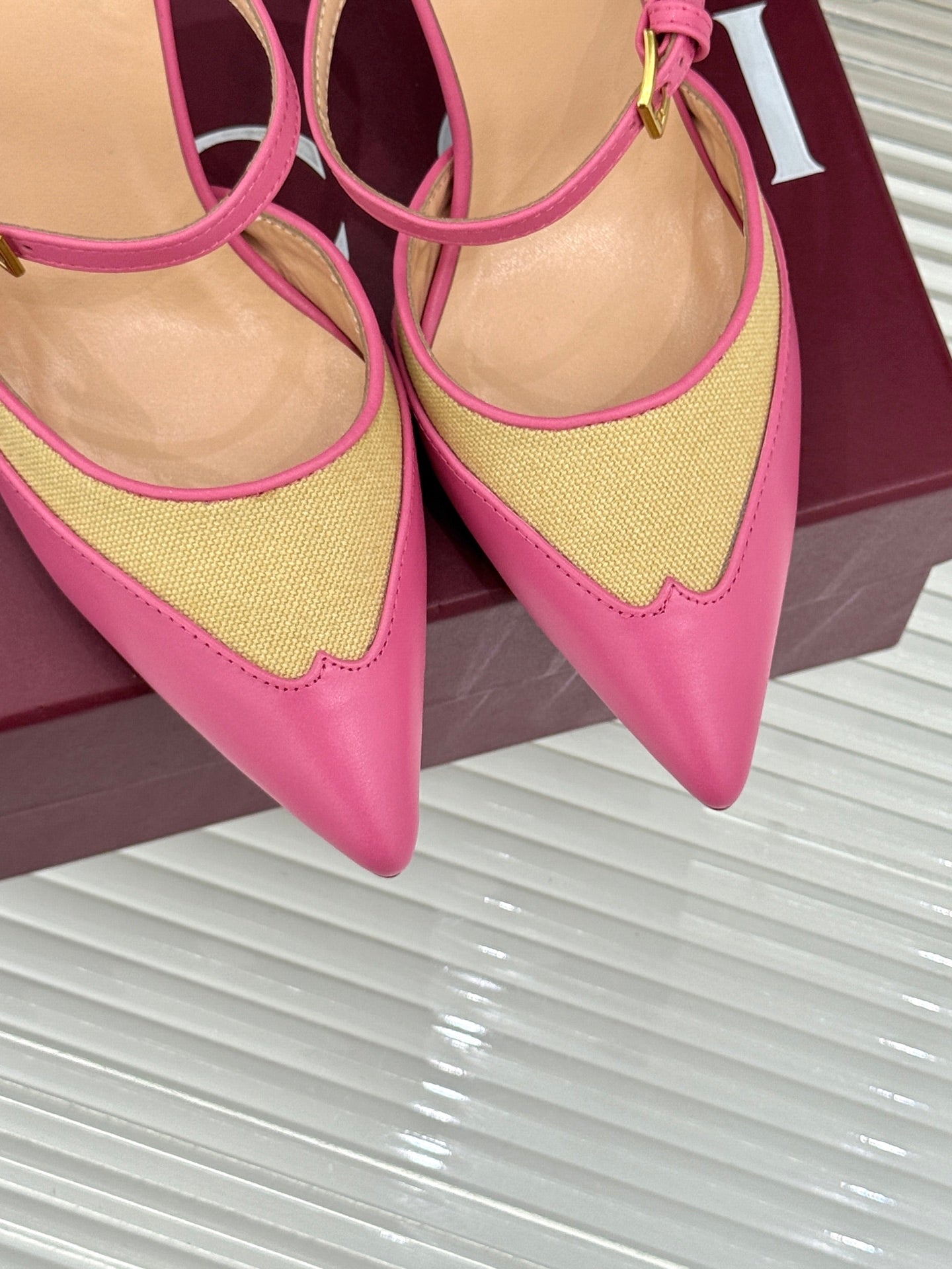 GG 26WF Mules 9.5cm Hot Pink Beige Leather Canvas 886169