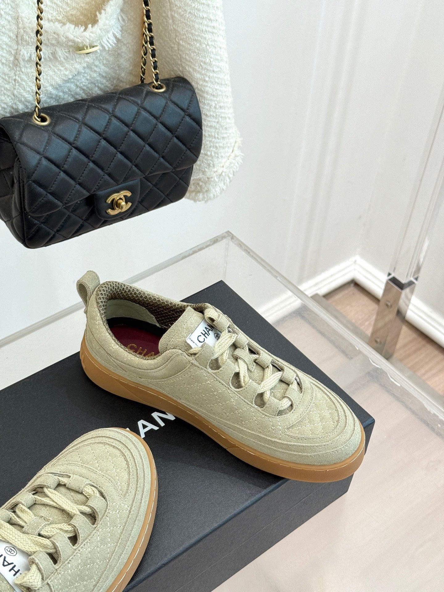 CC Casual Sports Shoes Taupe Diamond Pattern Suede 920477