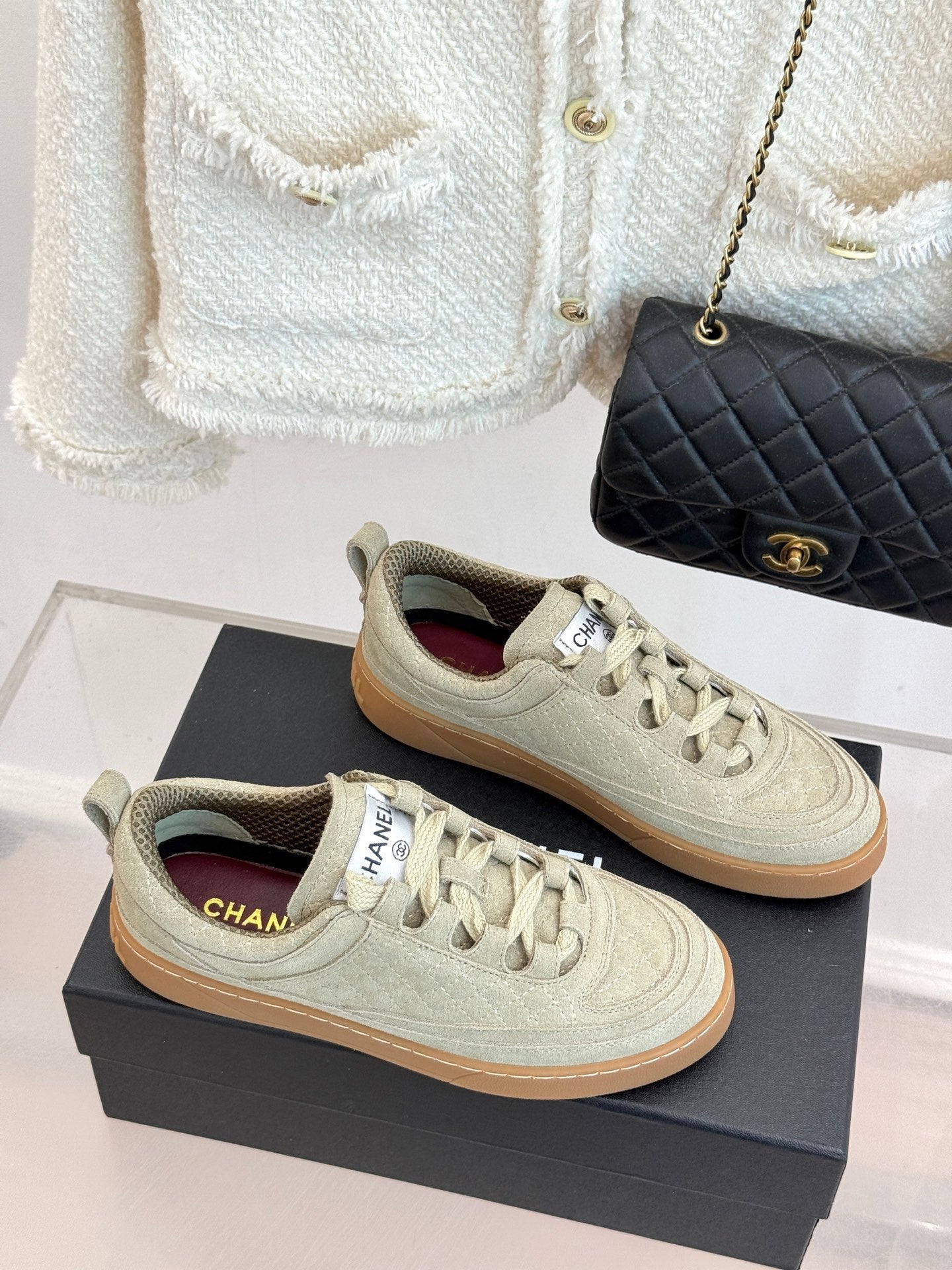 CC Casual Sports Shoes Taupe Diamond Pattern Suede 920477