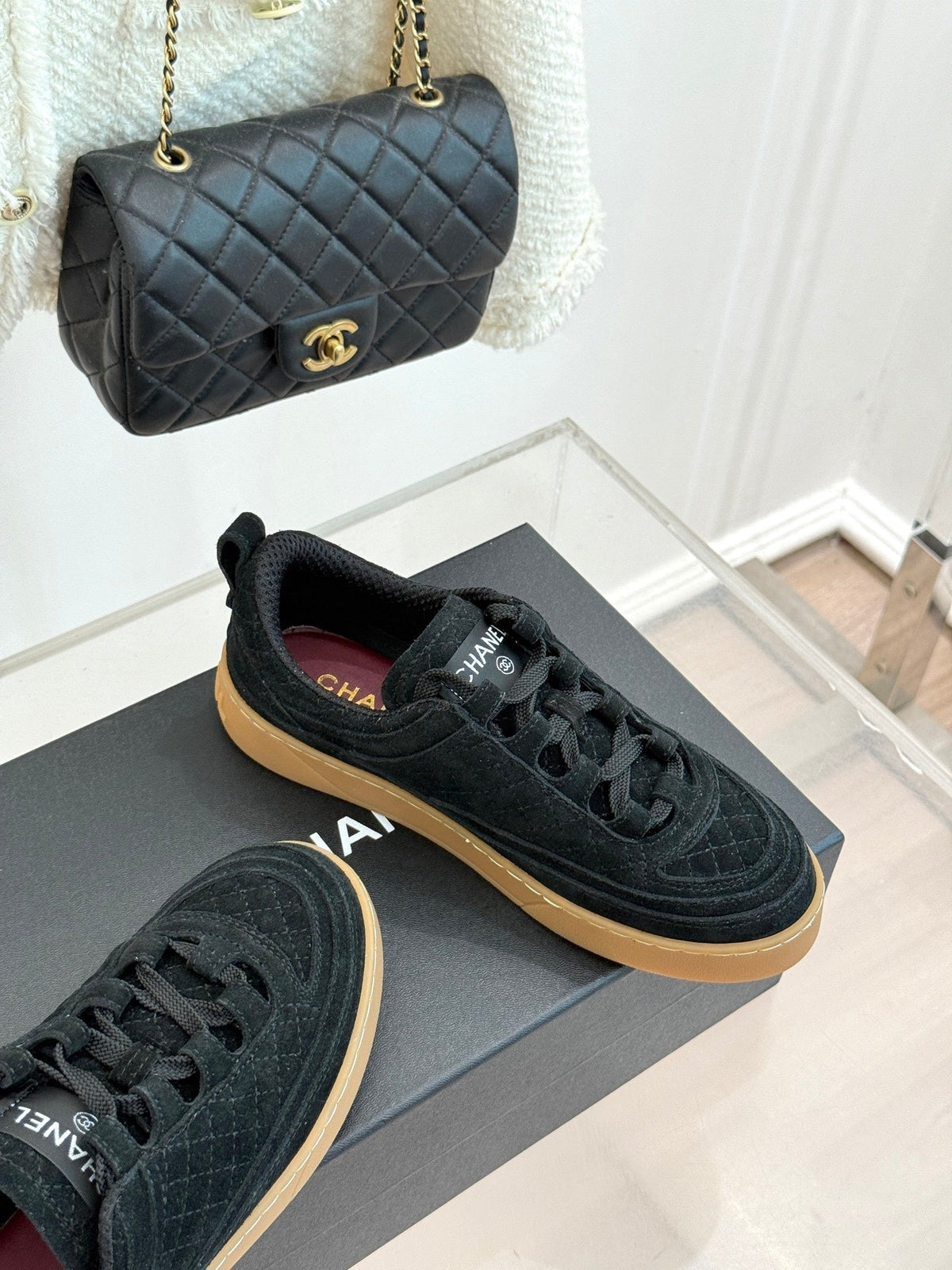 CC Casual Sports Shoes Black Diamond Pattern Suede 920476