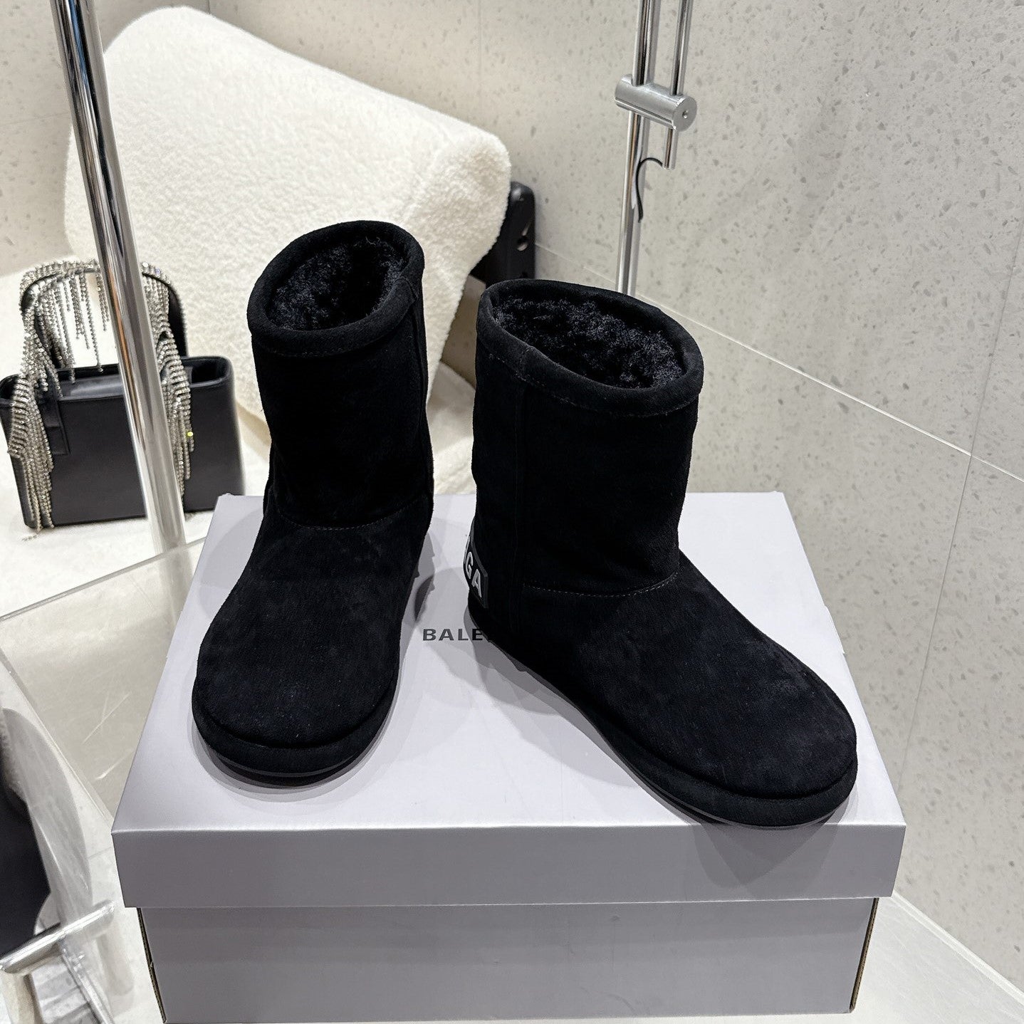 Balenciaga Alaska Soft Booties Black Suede Shearing 554395