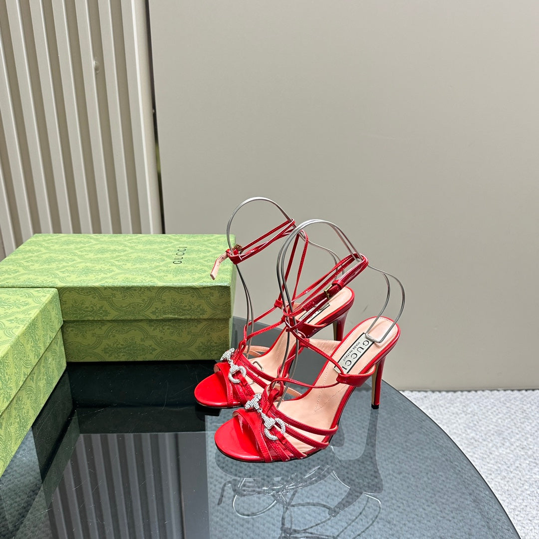 GG CRYSTAL HORSEBIT SANDAL CRIMSON LAMBSKIN