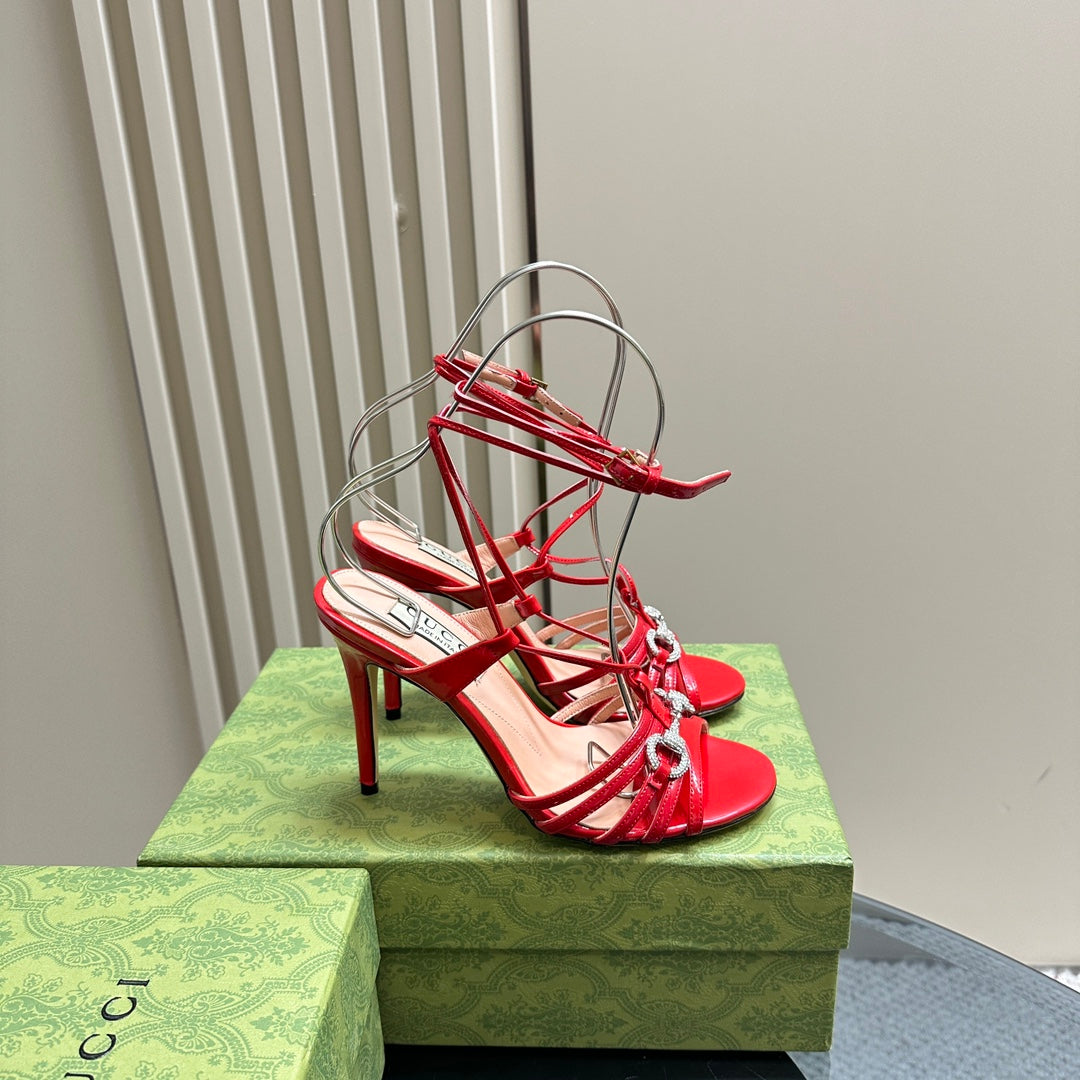 GG CRYSTAL HORSEBIT SANDAL CRIMSON LAMBSKIN