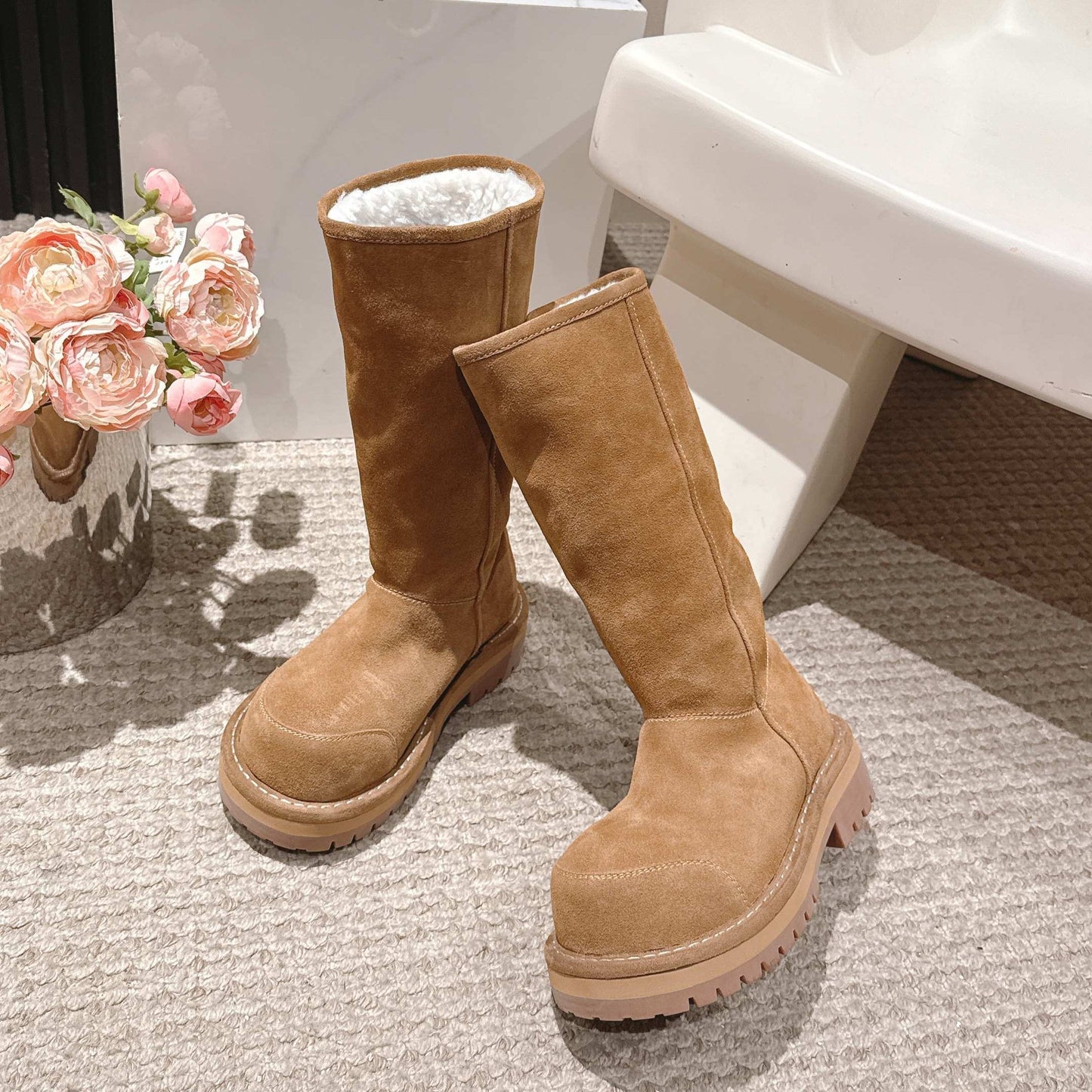 Balenciaga 25s snow boots brown suede wool 467187