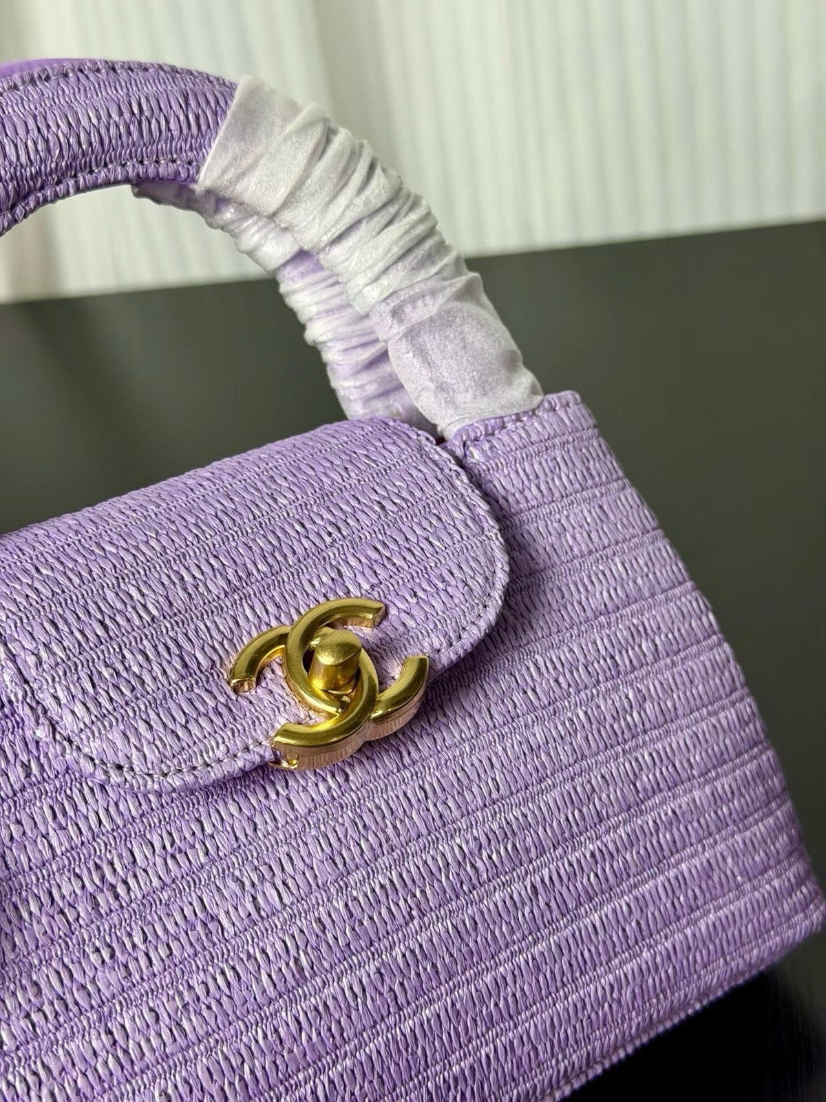 Chanel Kelly 2026 Bag 19cm Purple Raffia Leather