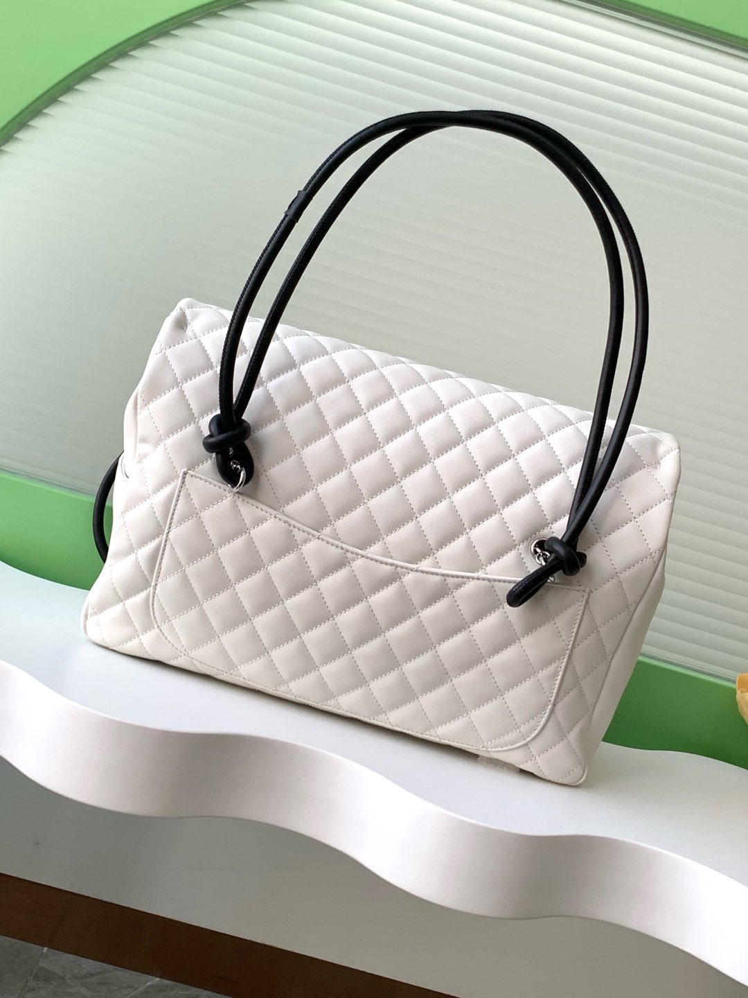 CC 2025 Cambon Bag 33cm White Black Lambskin 308109