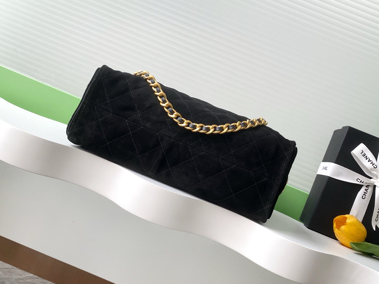 CC 25C Hobo Bag 31cm Black Matelasse Suede
