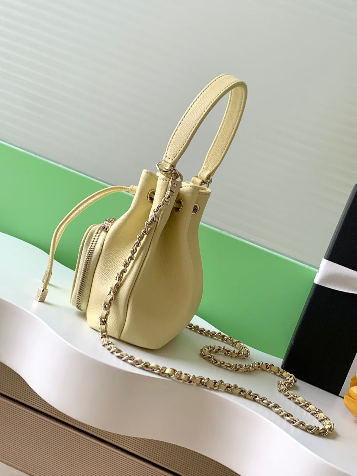 CC Mini Pocket Bucket Bag Light Yellow Caviar Leather Light GHW 269200