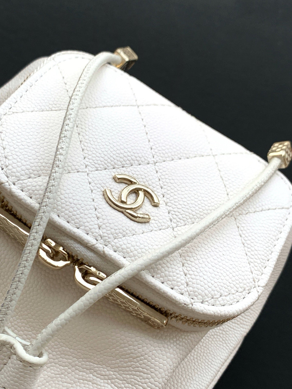 CC Mini Pocket Bucket Bag White Caviar Leather Light GHW 269199