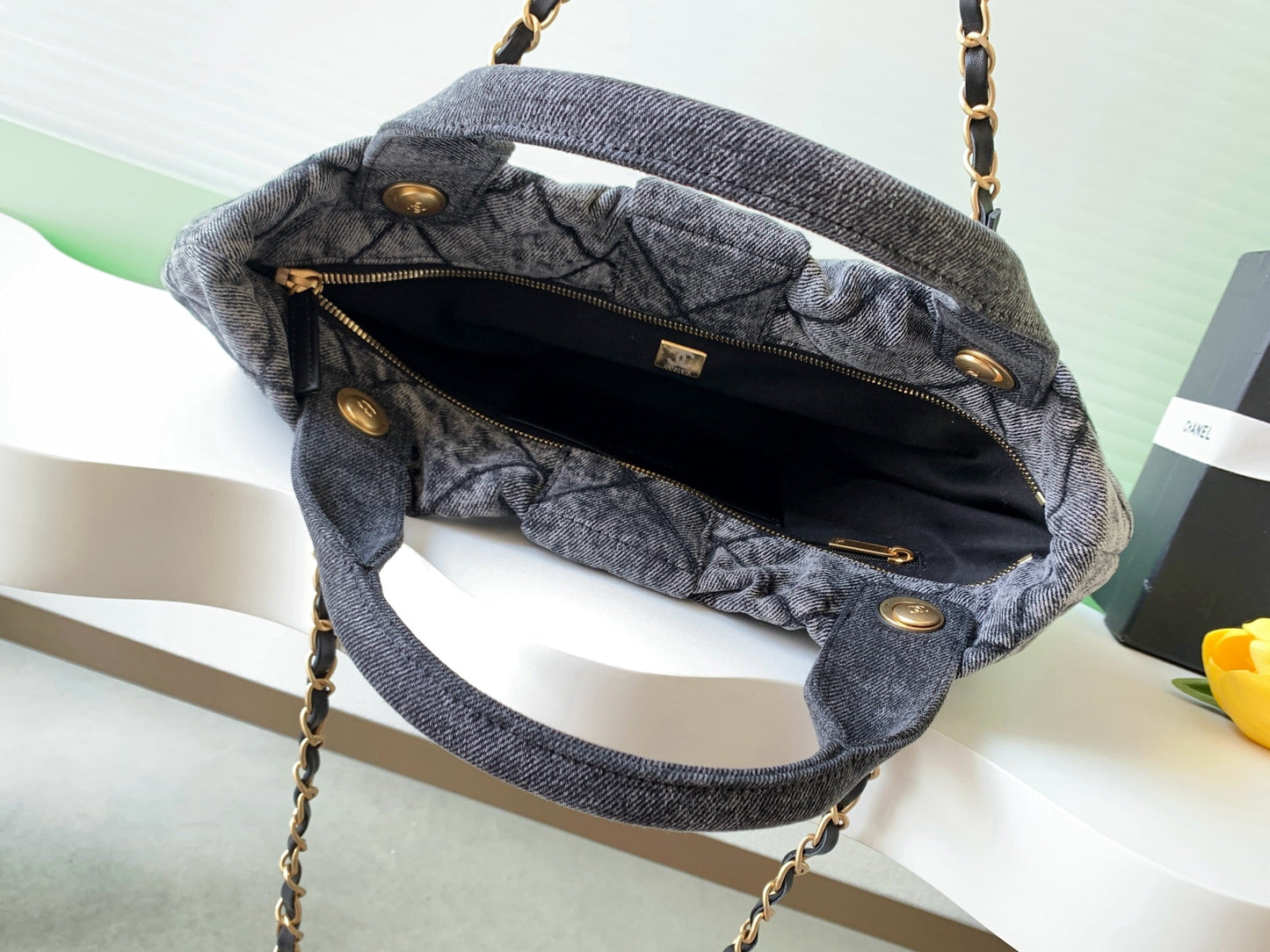 CC 25K Bow Bag 38cm Black mix White Denim