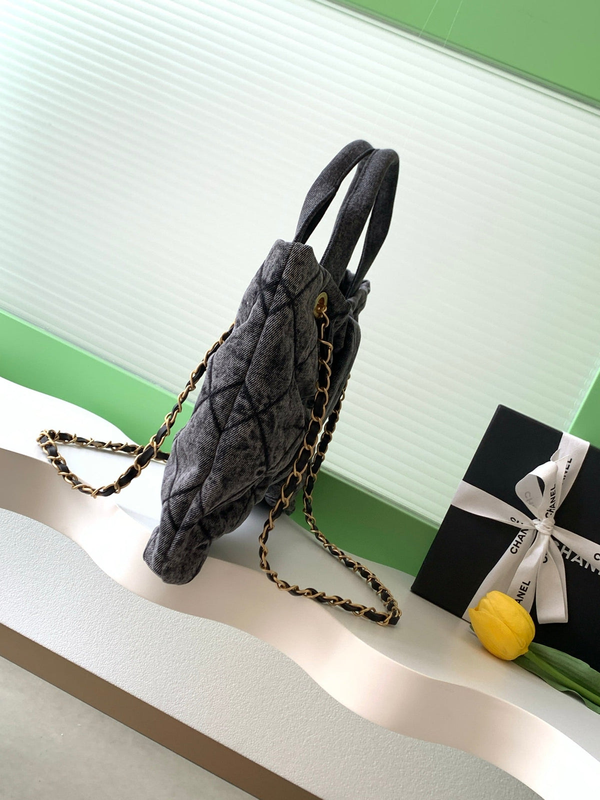 CC 25K Bow Bag 38cm Black mix White Denim