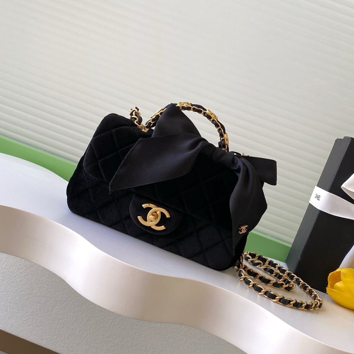 CC FW 25/26 Mini Flap Bag with Top Handle Black Suede GHW