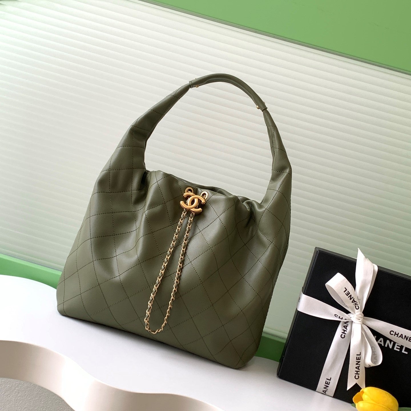 CC 2025 Hobo Bag 45cm Olive Calfskin