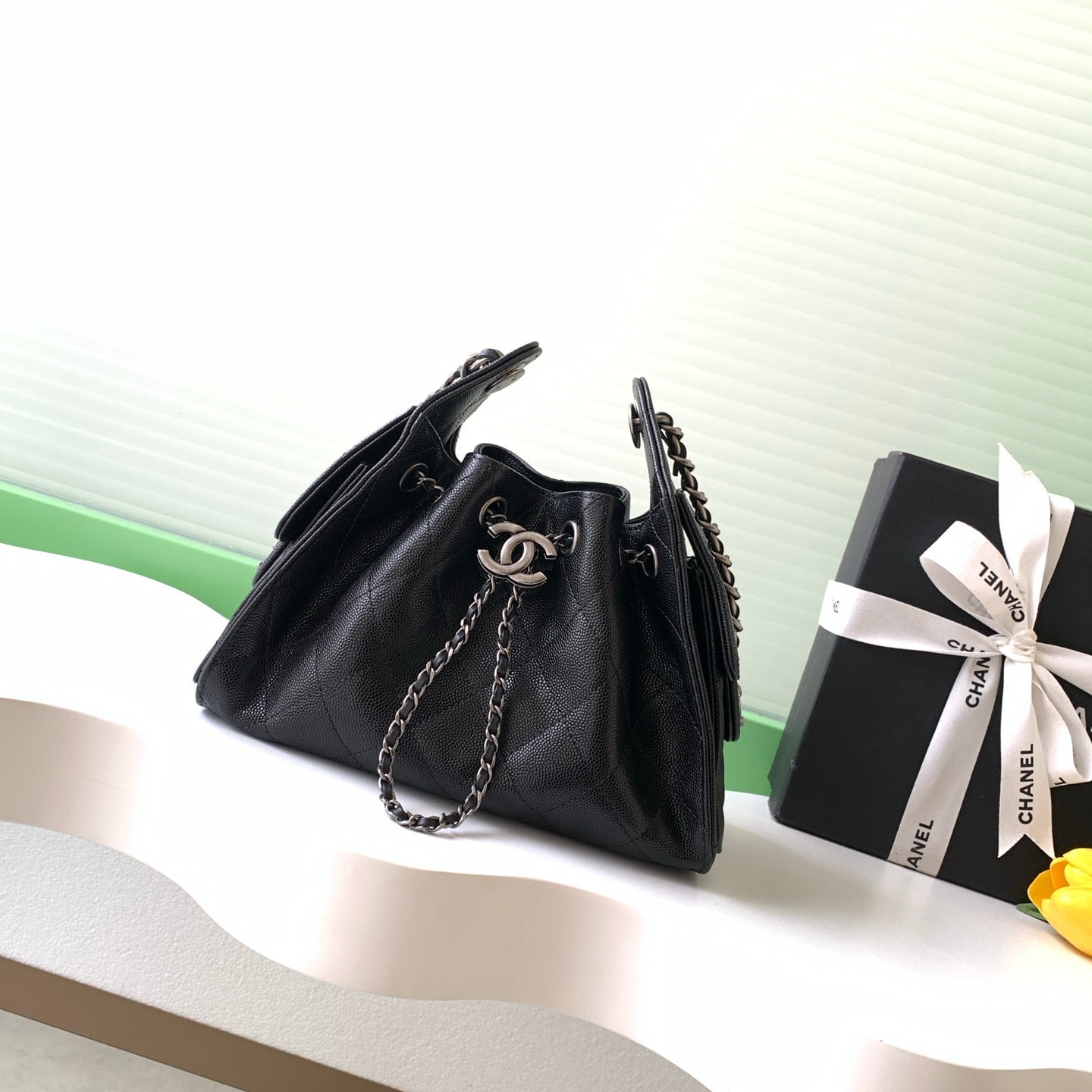Chanel 25S Hobo Bag 22 in Black Caviar Leather