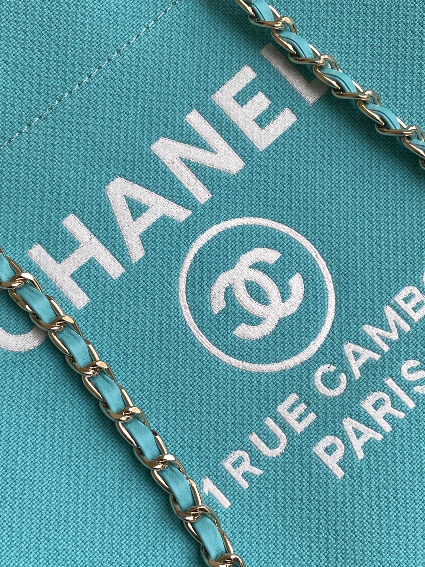 Chanel 25S Tote Bag 38cm in Turquoise Blue Canvas