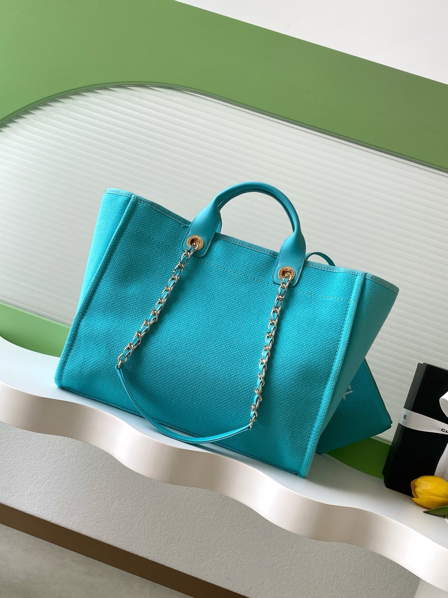 Chanel 25S Tote Bag 38cm in Turquoise Blue Canvas