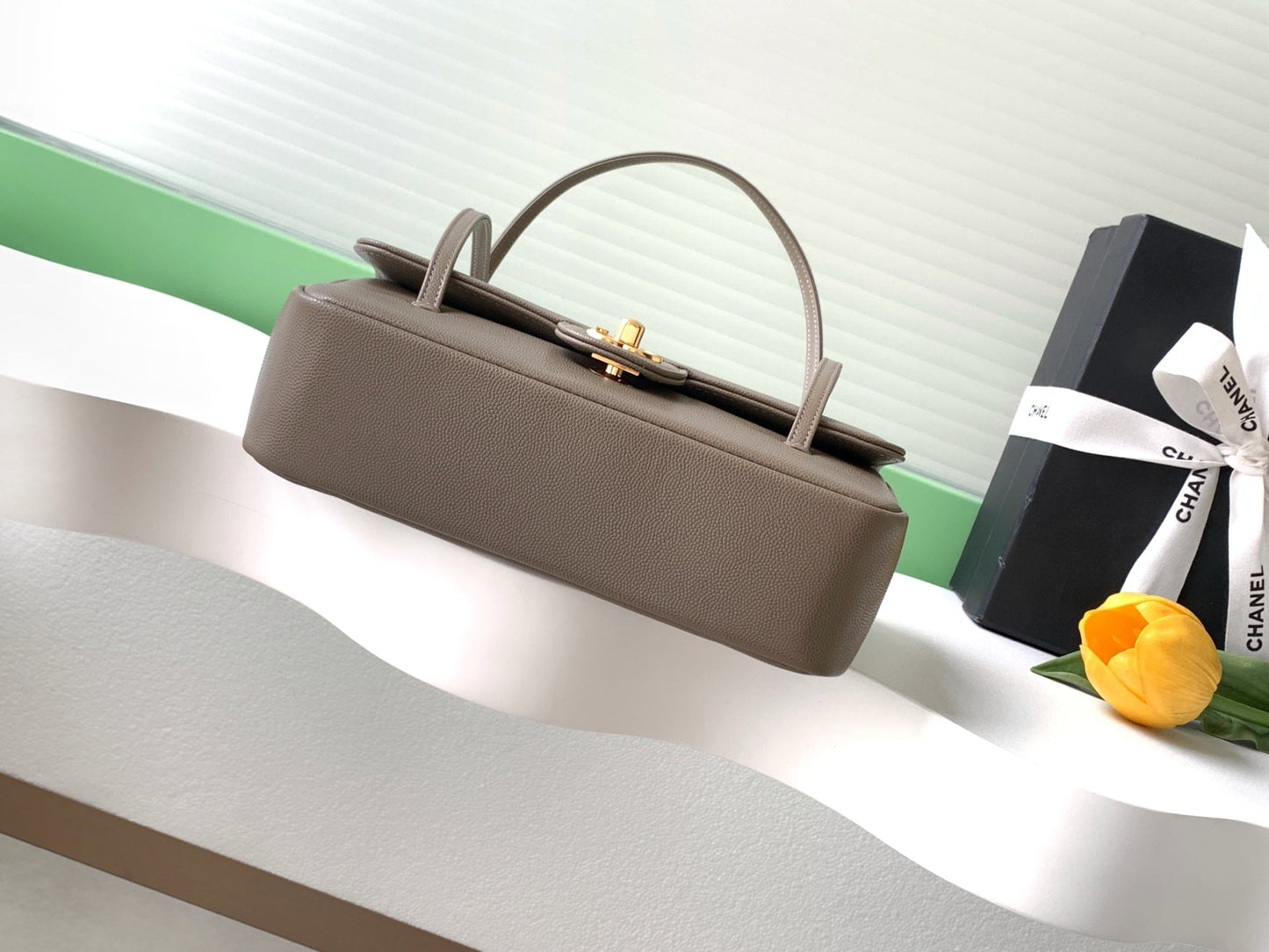 CC 2026 Preppy Coco Bag 22cm Taupe Caviar Leather Gold Hardware