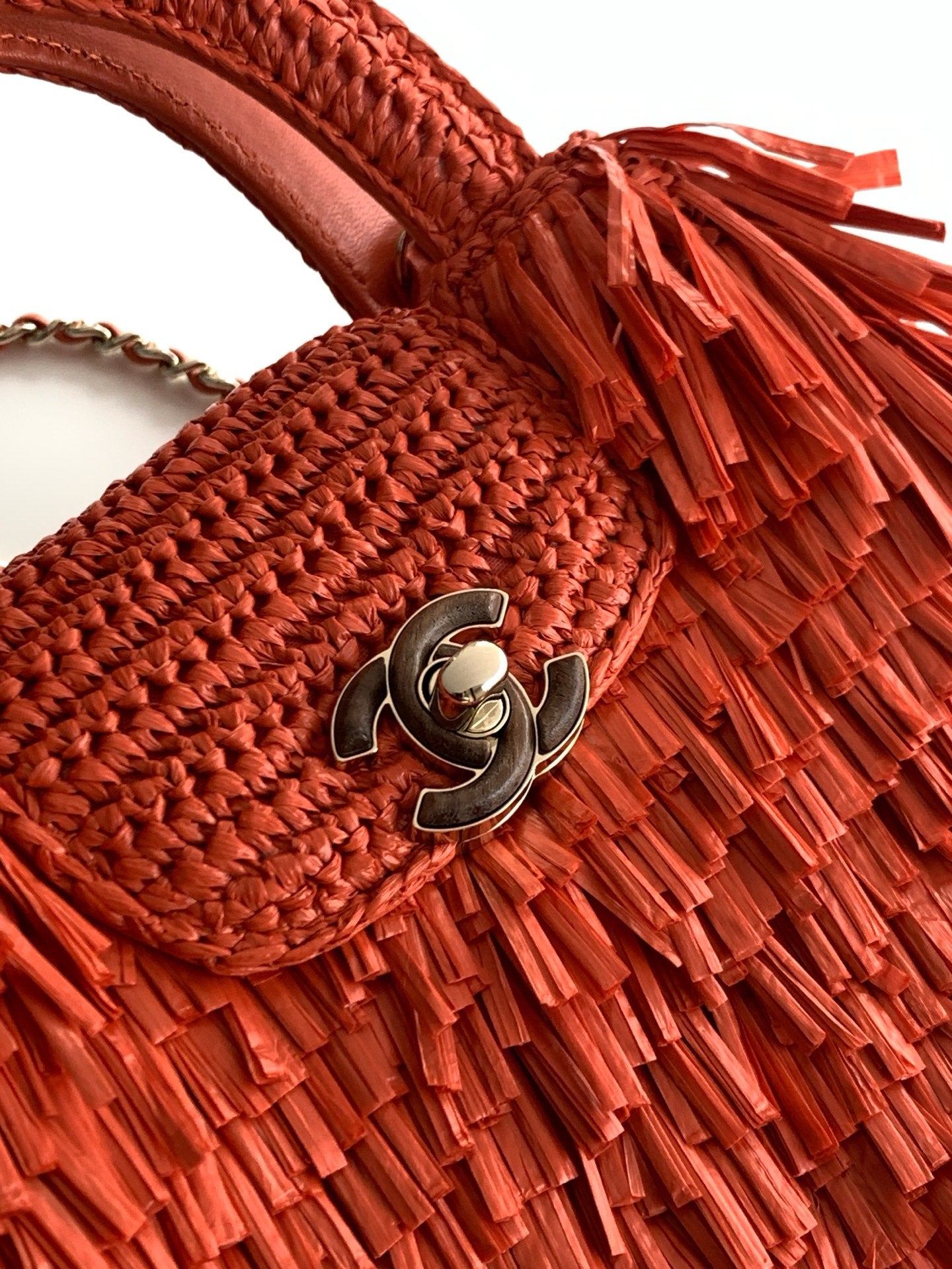 CC 2026 Mini Shopping Bag Red Raffia Fringe
