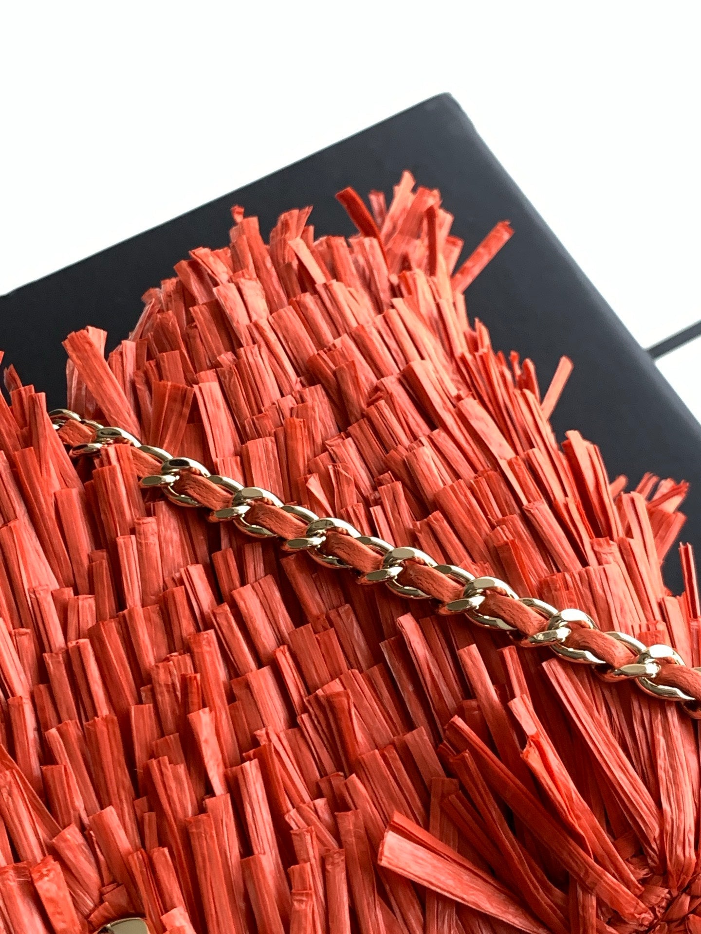 CC 2026 Mini Shopping Bag Red Raffia Fringe