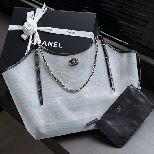 CC 26s Large Tote Black White Mesh Calfskin