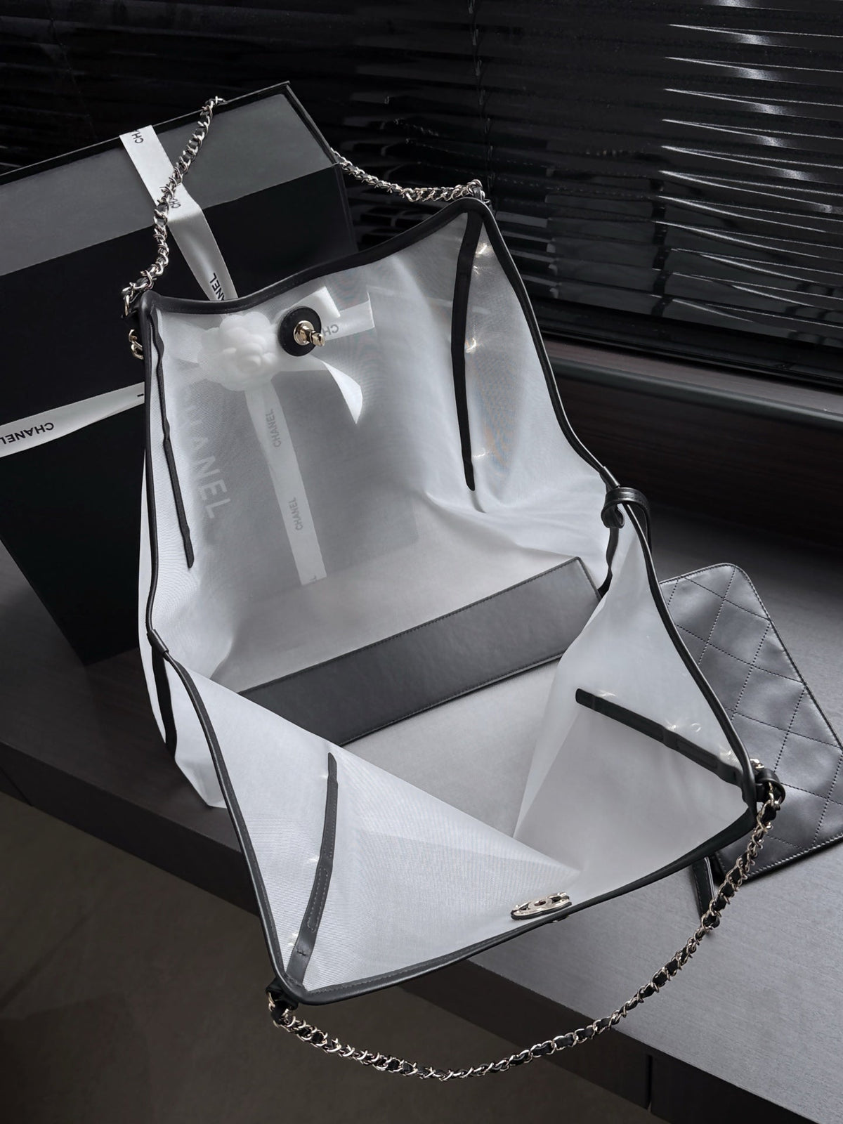 CC 26s Large Tote Black White Mesh Calfskin